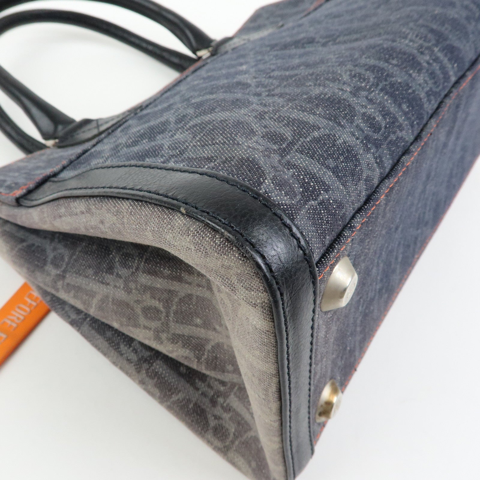 Christian Dior Trotter Flight Line Denim Leather Tote Bag Blue Navy