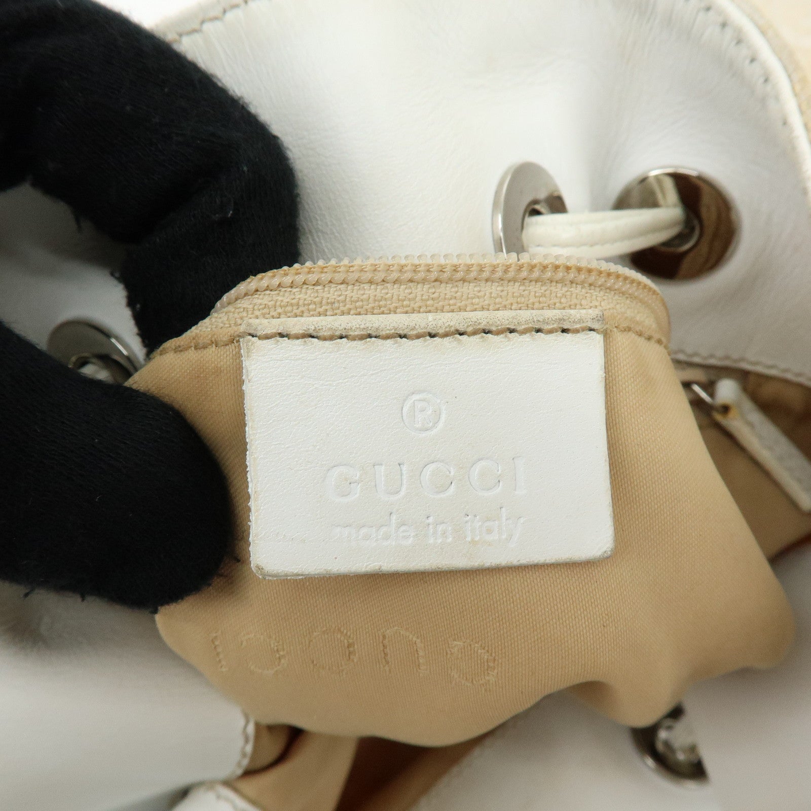 GUCCI Bamboo GG Canvas Leather Shoulder Bag Beige 001・4033・200047