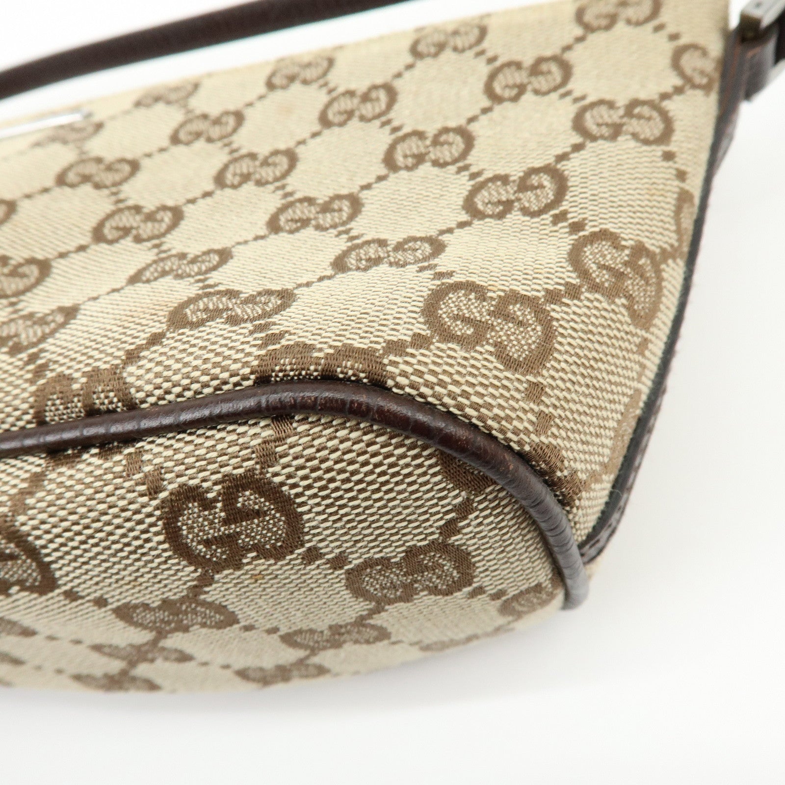 GUCCI Boat Bag GG Canvas Hand Bag Accessory Pouch Beige Brown 07198