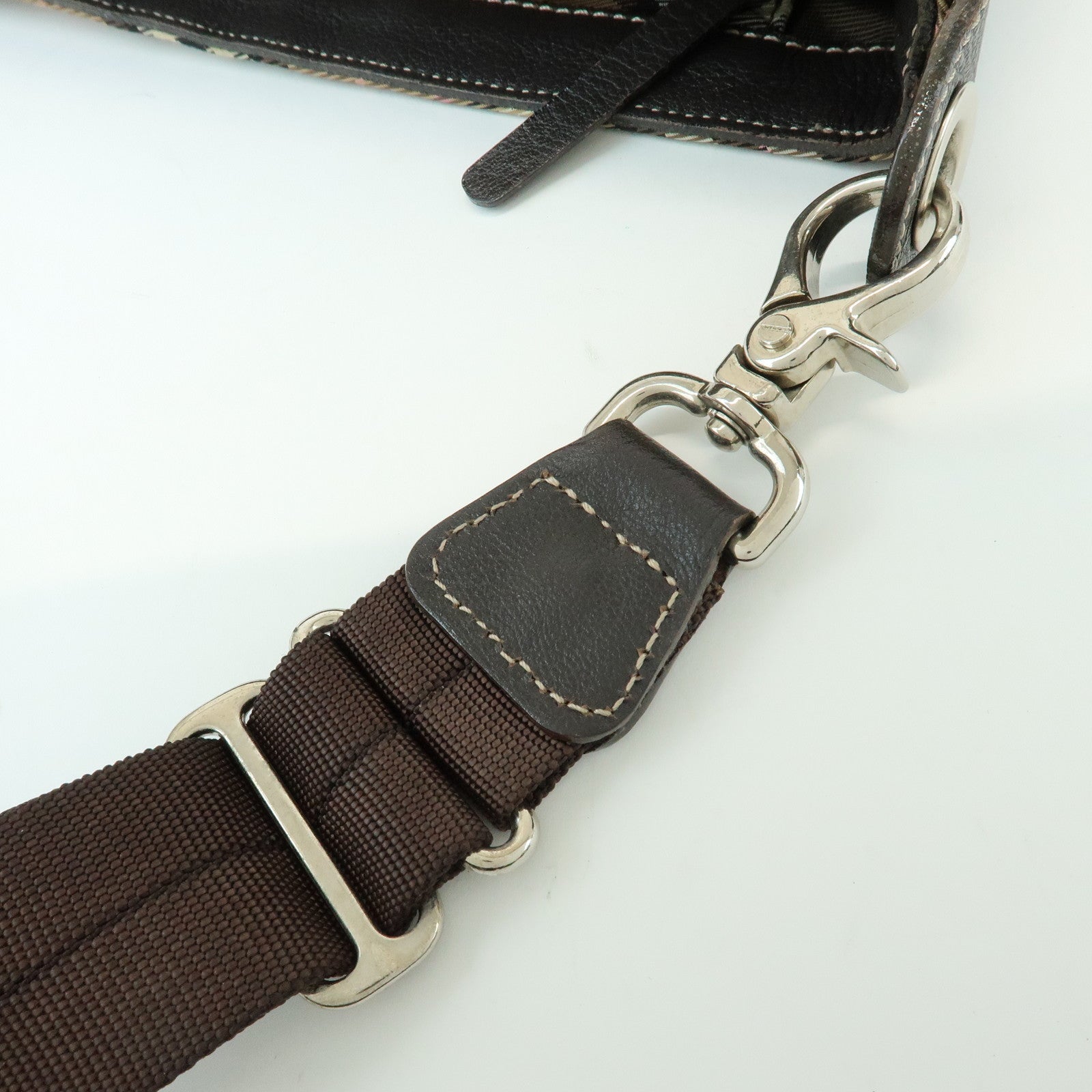 BURBERRY Nova Plaid Blue Label Canvas Leather Shoulder Bag Brown