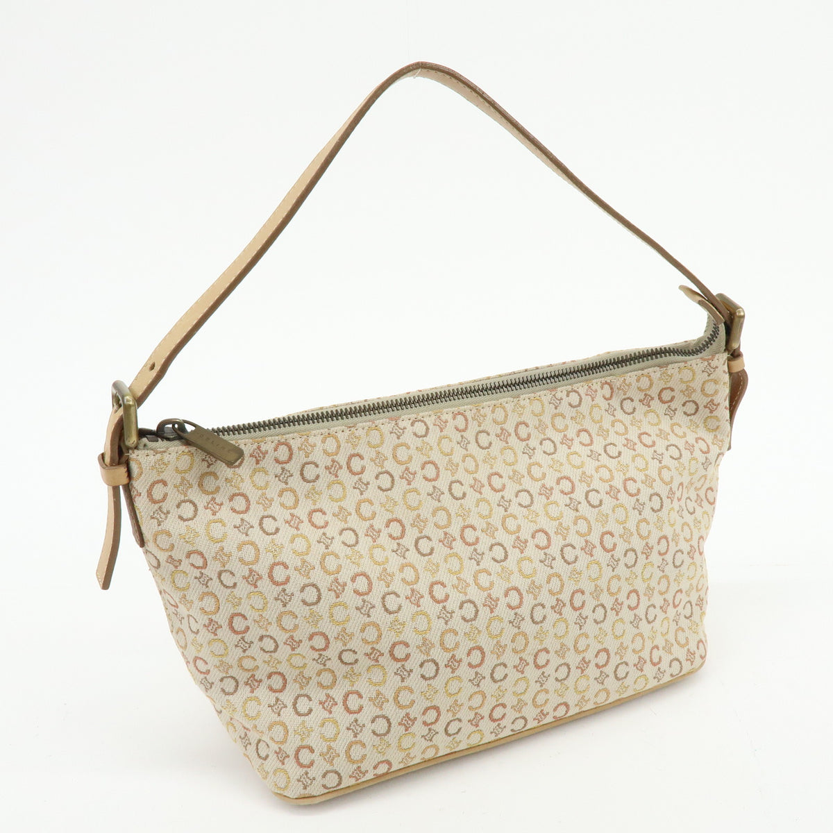 CELINE C Macadam Canvas Leather Shoulder Bag Hand Bag Beige