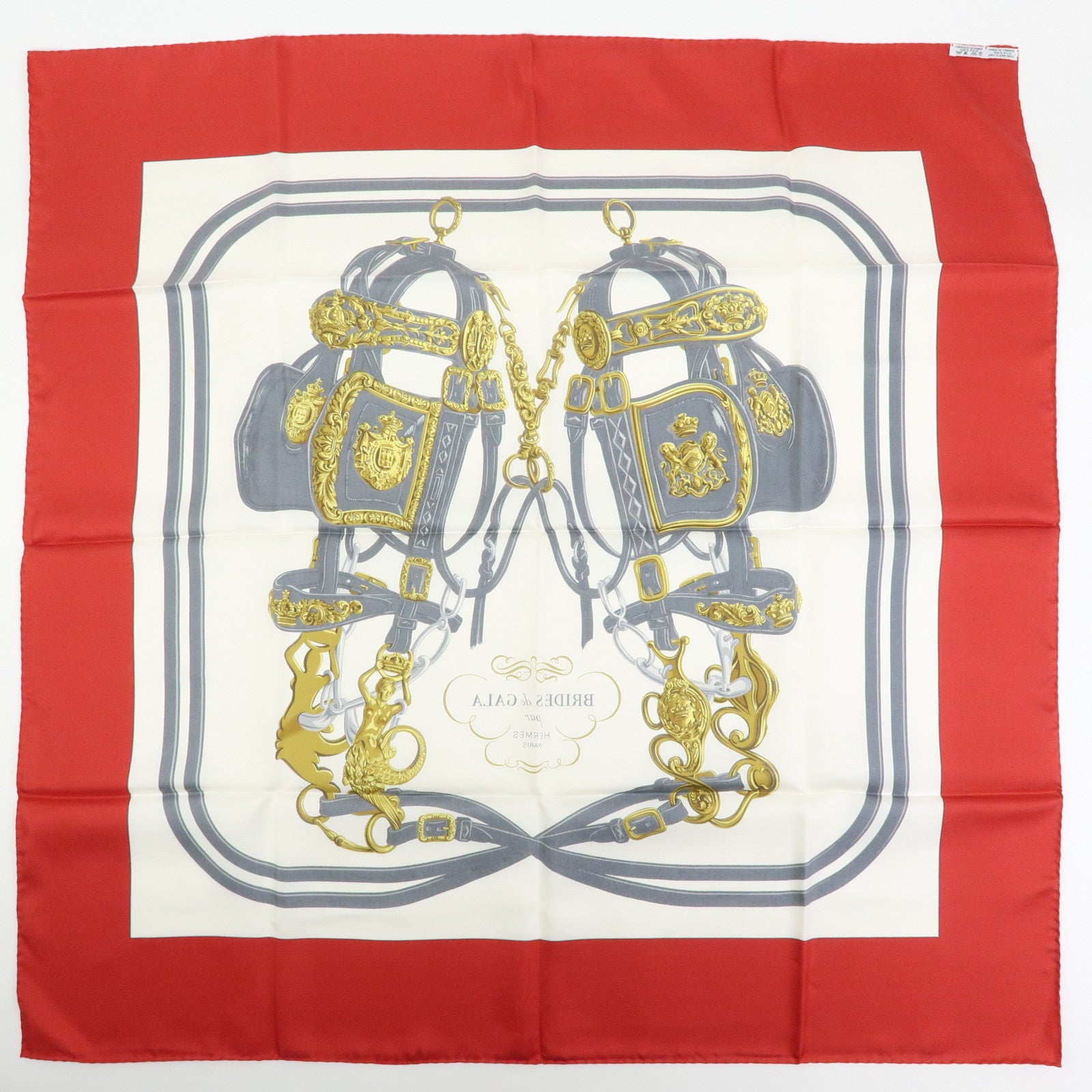 HERMES Carre 90 Lot of 2 Silk 100% Scarf brides de gala/caty Red Blue