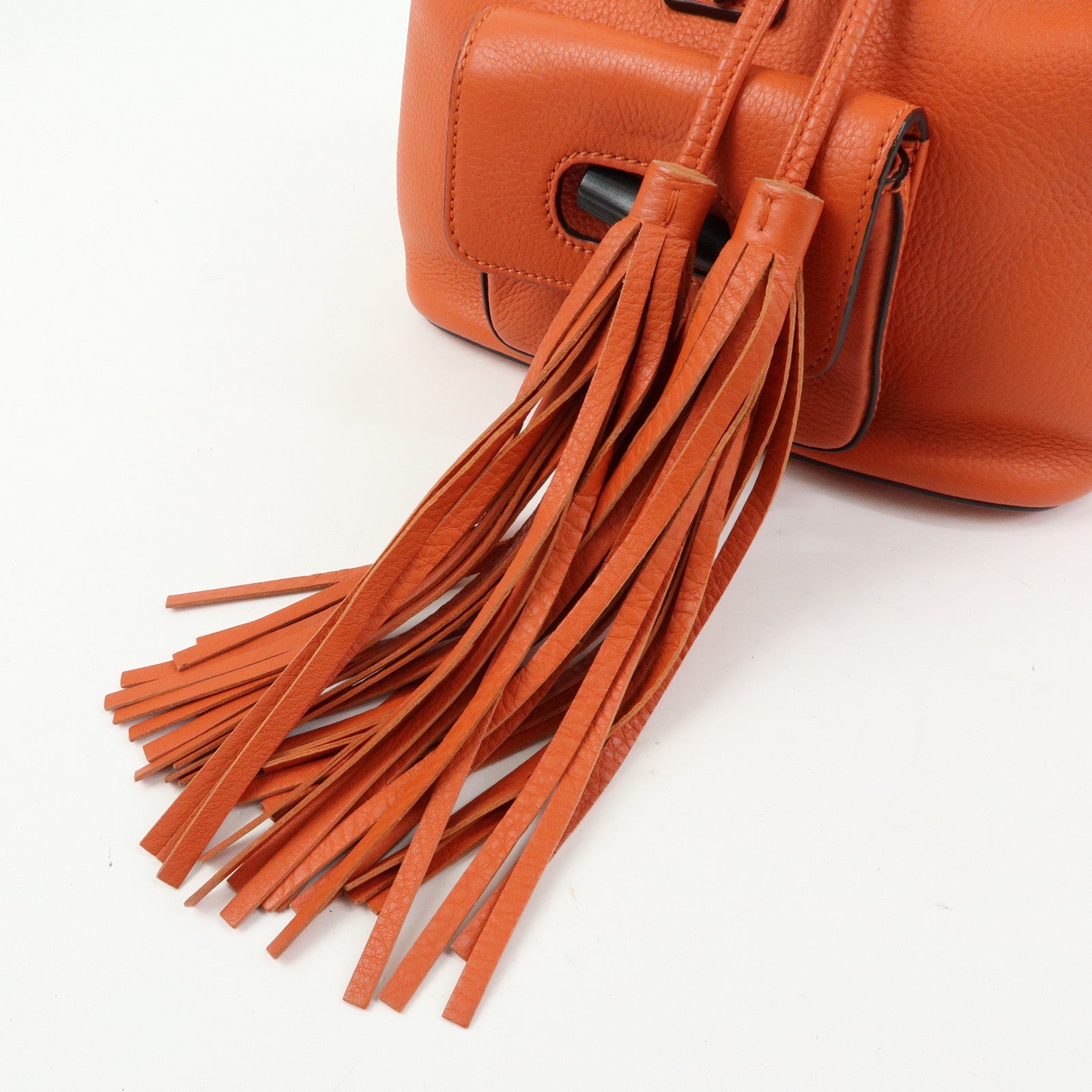 GUCCI Bamboo Leather Backpack Rucksack Tassel Strap Orange 387149
