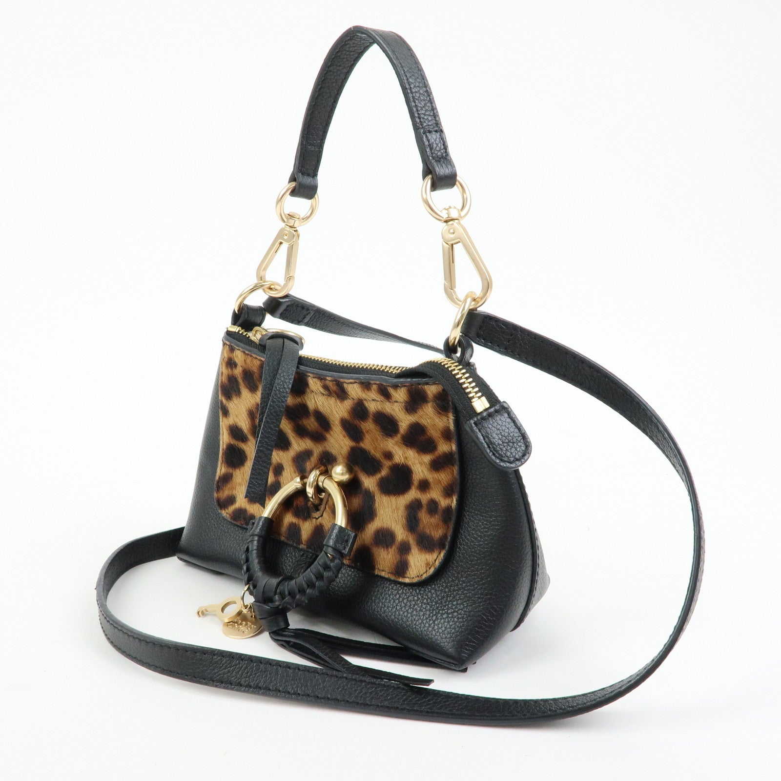 Chloe See By Chloe Joan Leather Unborn Calf 2Way Bag Leopard Black