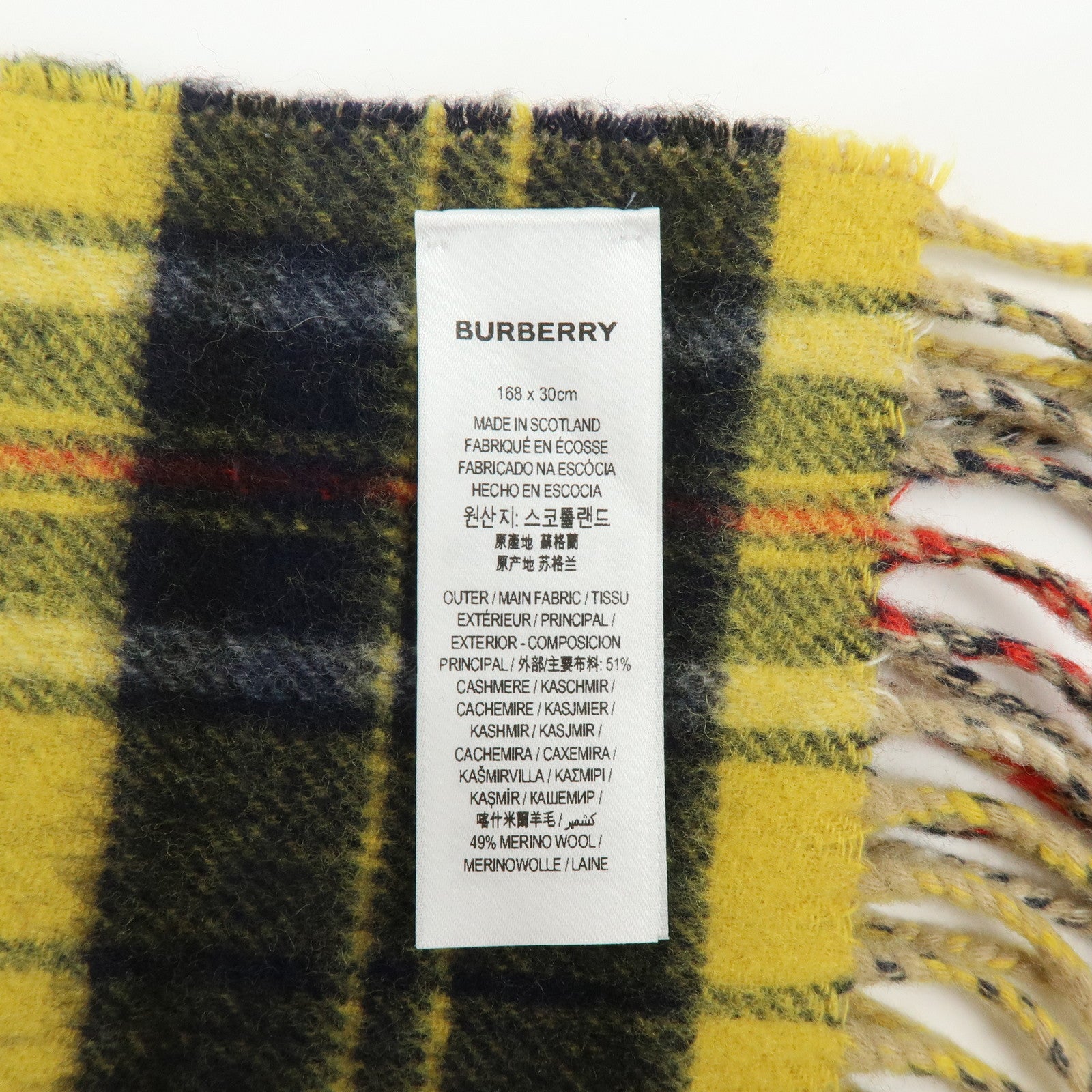 BURBERRY Nova Plaid Wool 100% Scarf Beige Yellow Navy Black Red