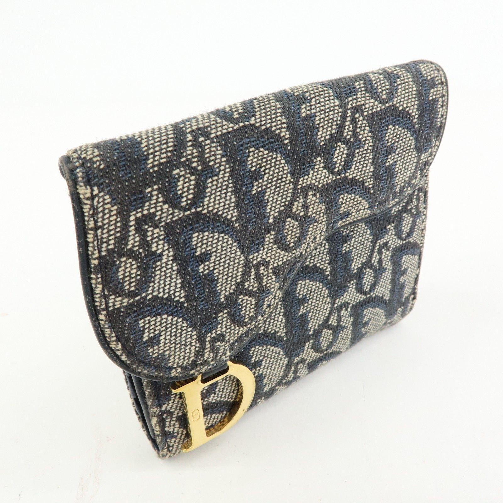 Christian Dior Trotter Saddle Jacquard Canvas Bi-fold Compact Wallet