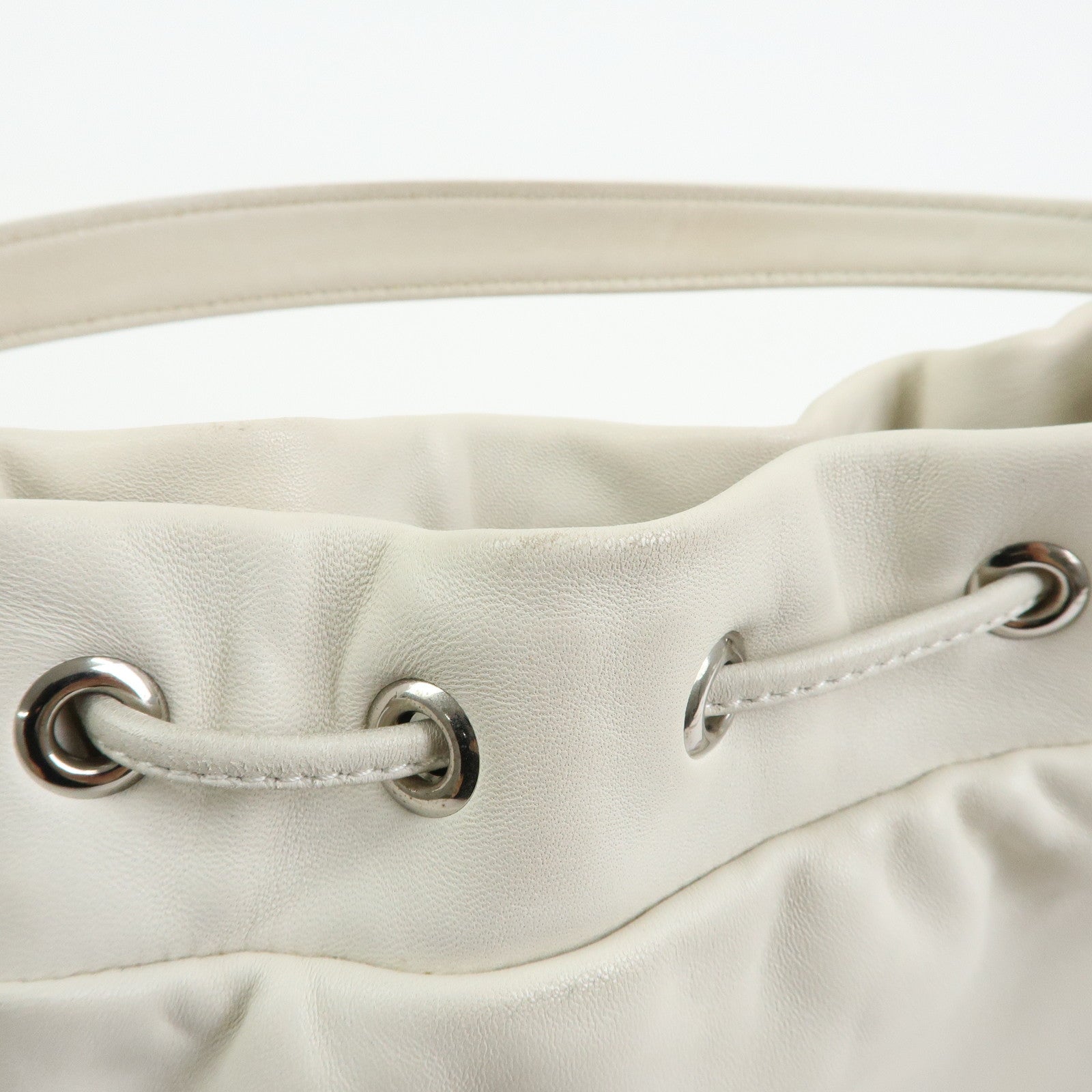 MIU MIU Nappa Leather 2Way Hand Bag Shoulder Bag Fringe White 5BE014