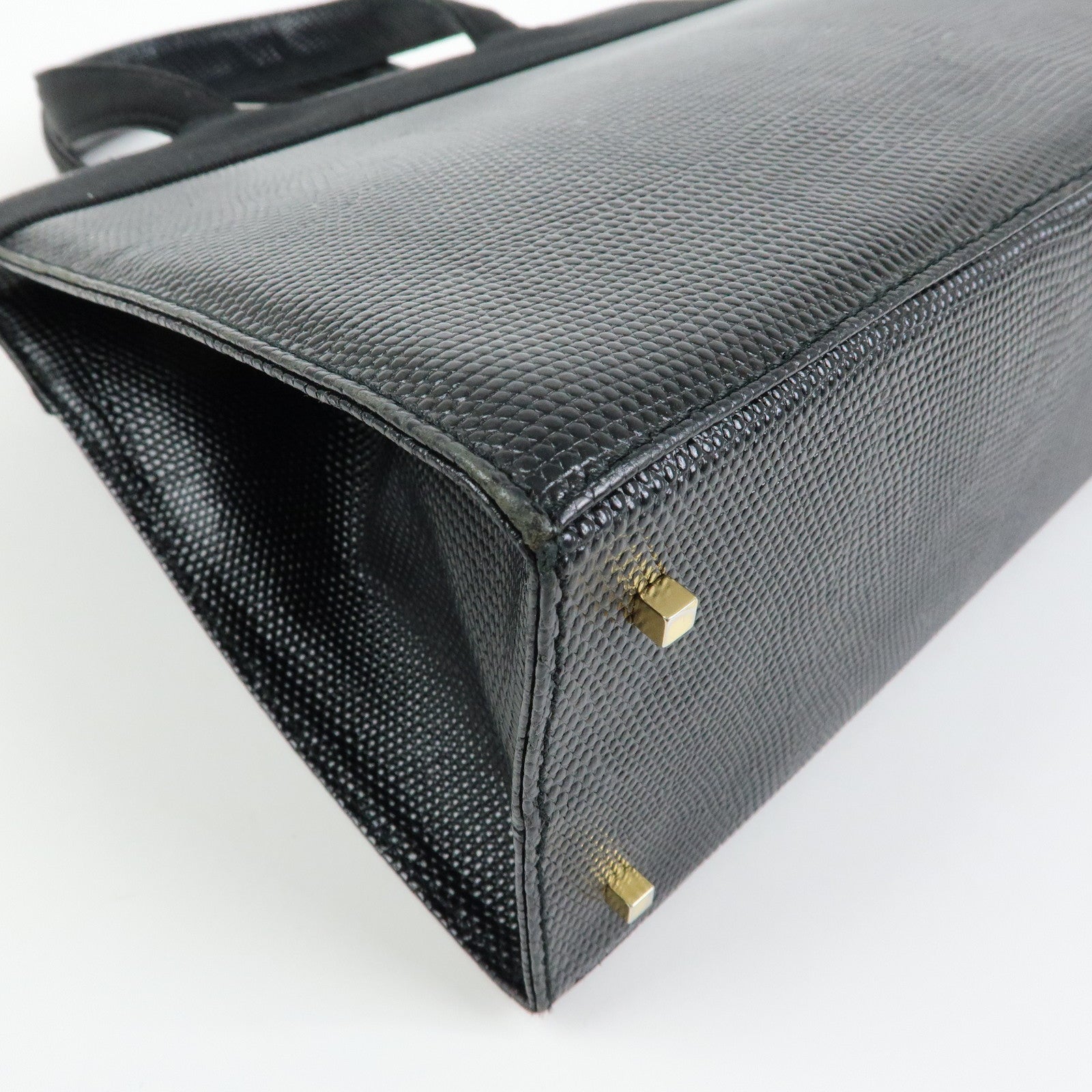 Ferragamo Vara Ribbon Embossed Leather Canvas 2Way Hand Bag Black