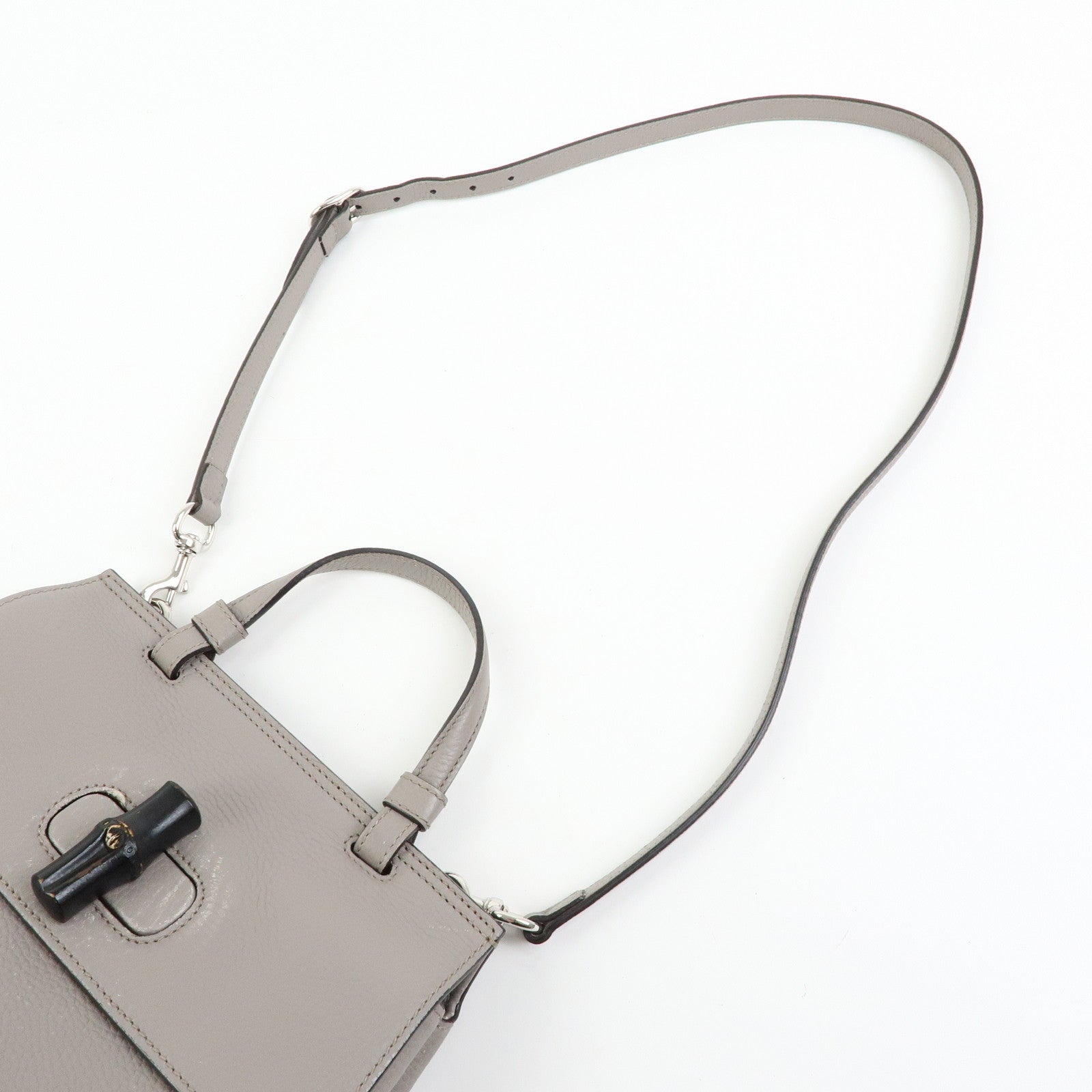 GUCCI Bamboo Leather 2Way Bag Hand Bag Shoulder Bag Grey 370831