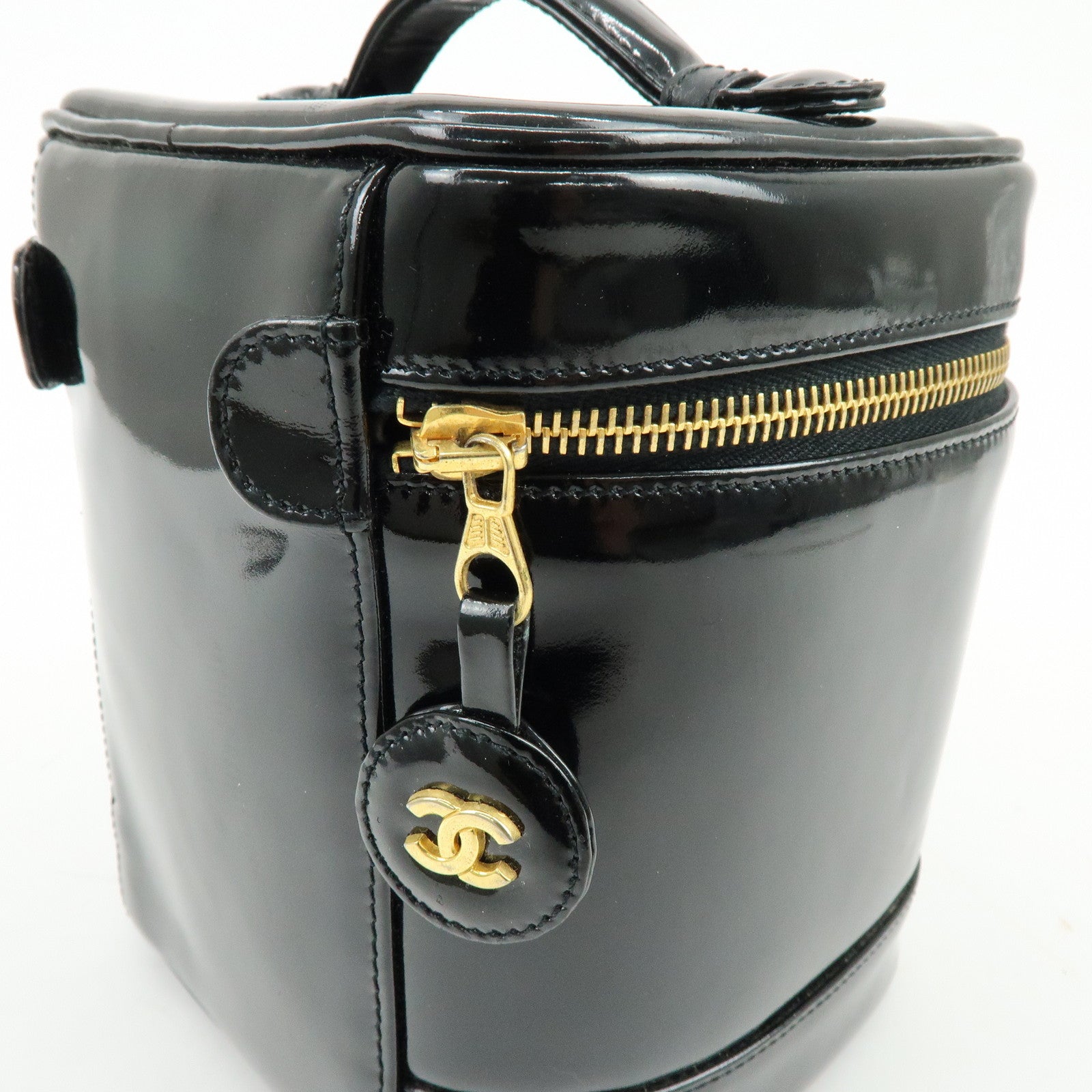 CHANEL COCO Mark Patent Leather Vanity Bag Hand Bag Black A01998