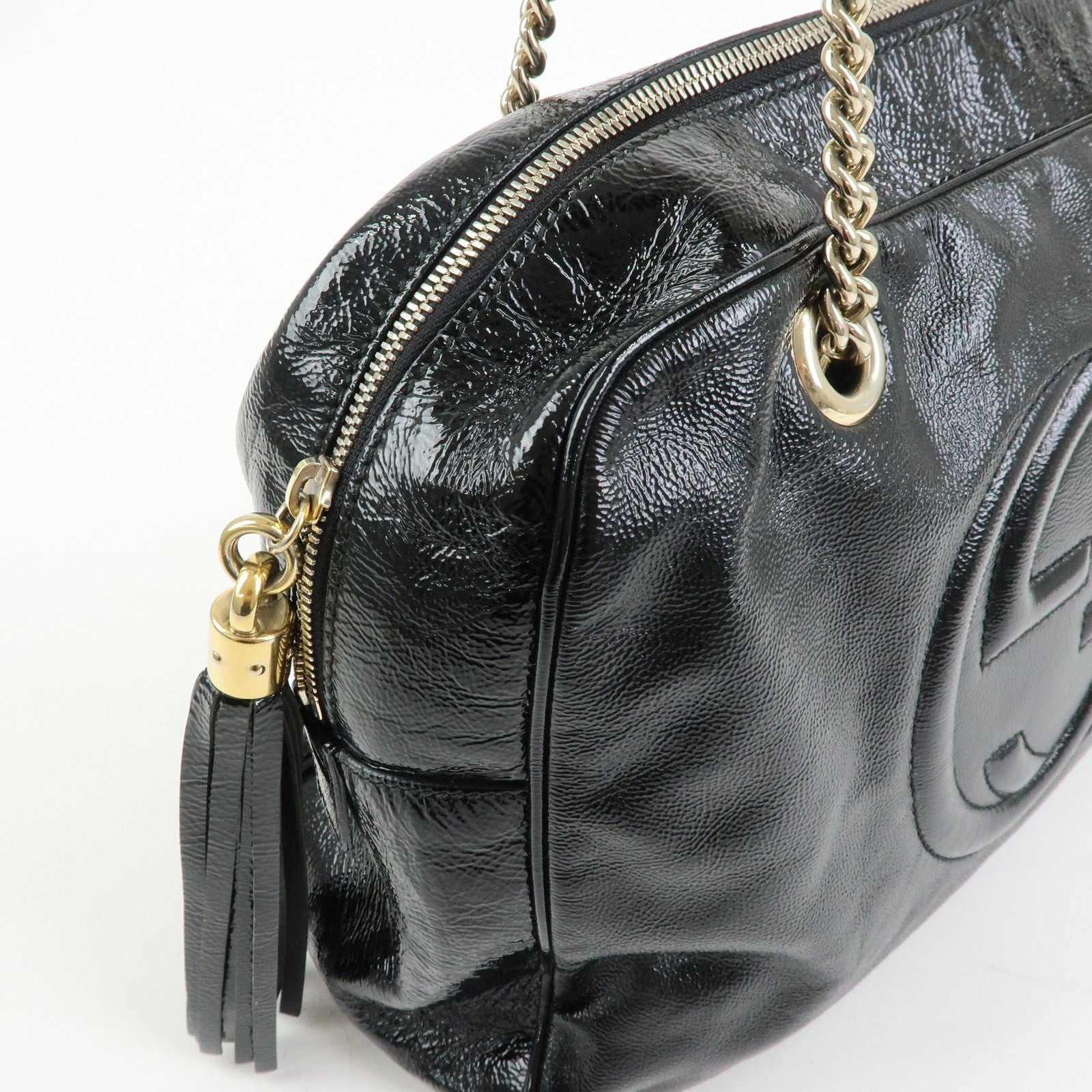 GUCCI SOHO Patent Leather Shoulder Bag Hand Bag Black 353126