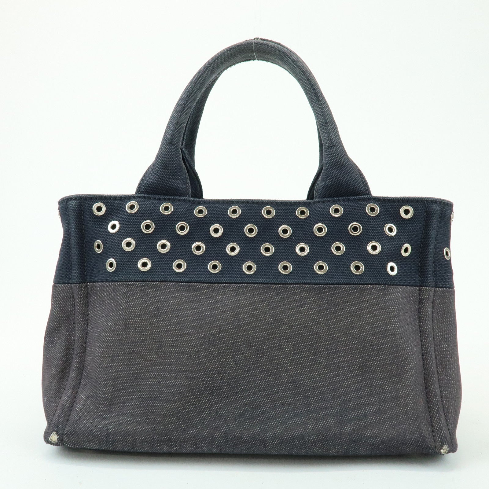PRADA Canapa Mini Triangle Logo Denim Canvas 2Way Bag Navy 1BG439
