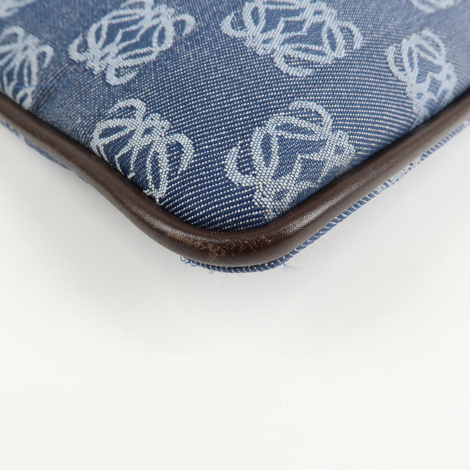 LOEWE Repeat Anagram Canvas Leather Shoulder Bag Crossbody Bag Blue Used