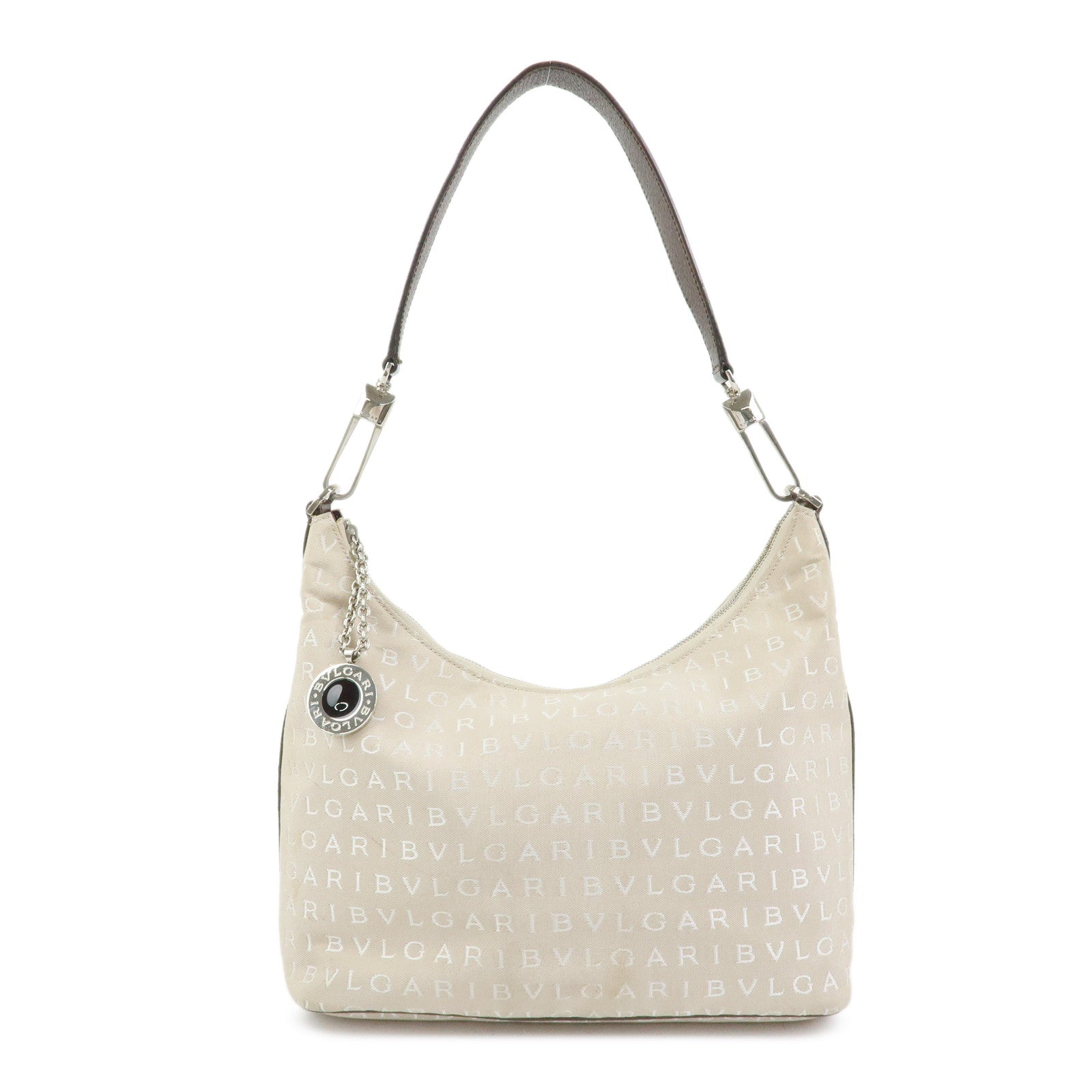 BVLGARI Logo Mania Canvas Shoulder Bag Hand Bag Beige