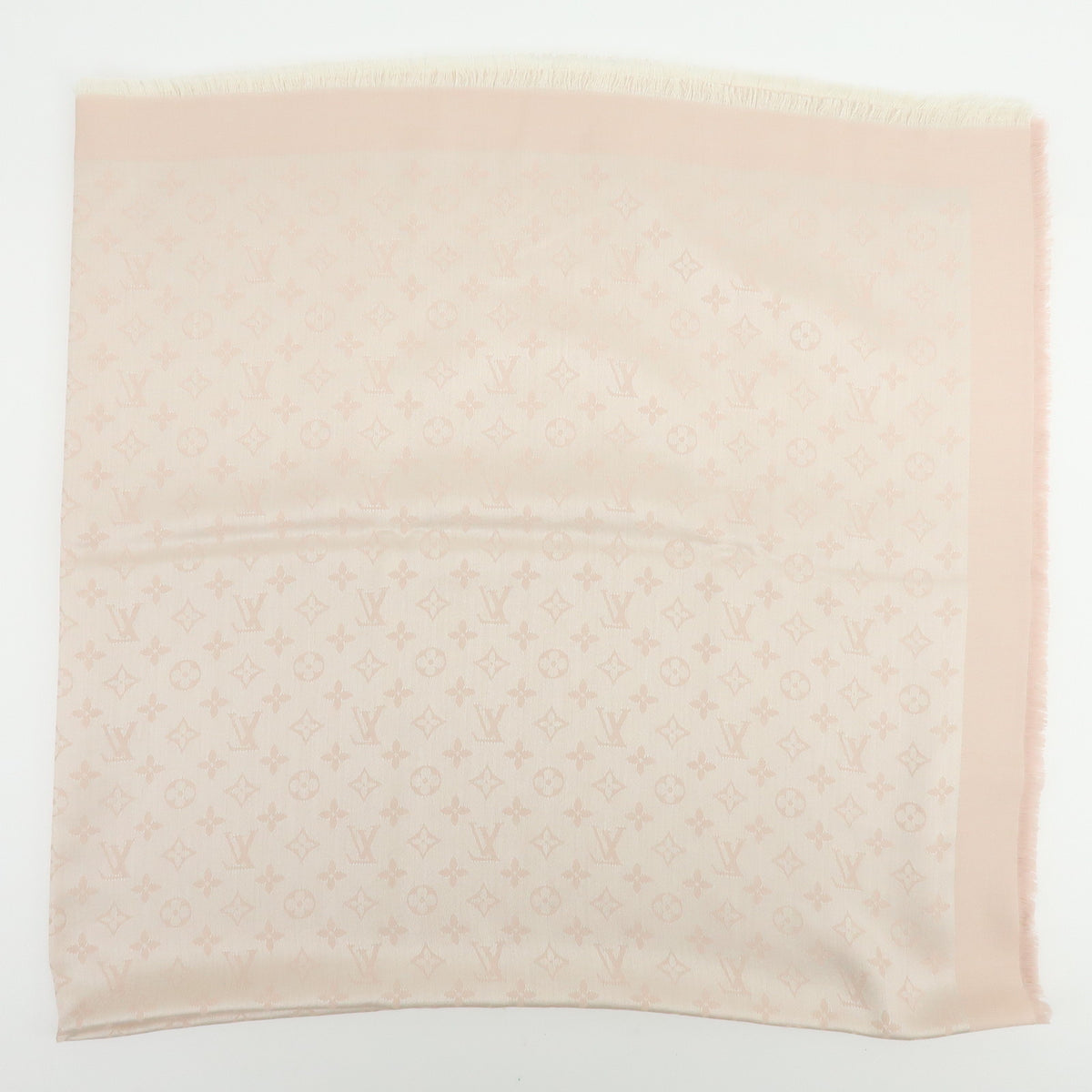 Louis Vuitton Monogram Silk Wool Scarf Shawl Light Pink