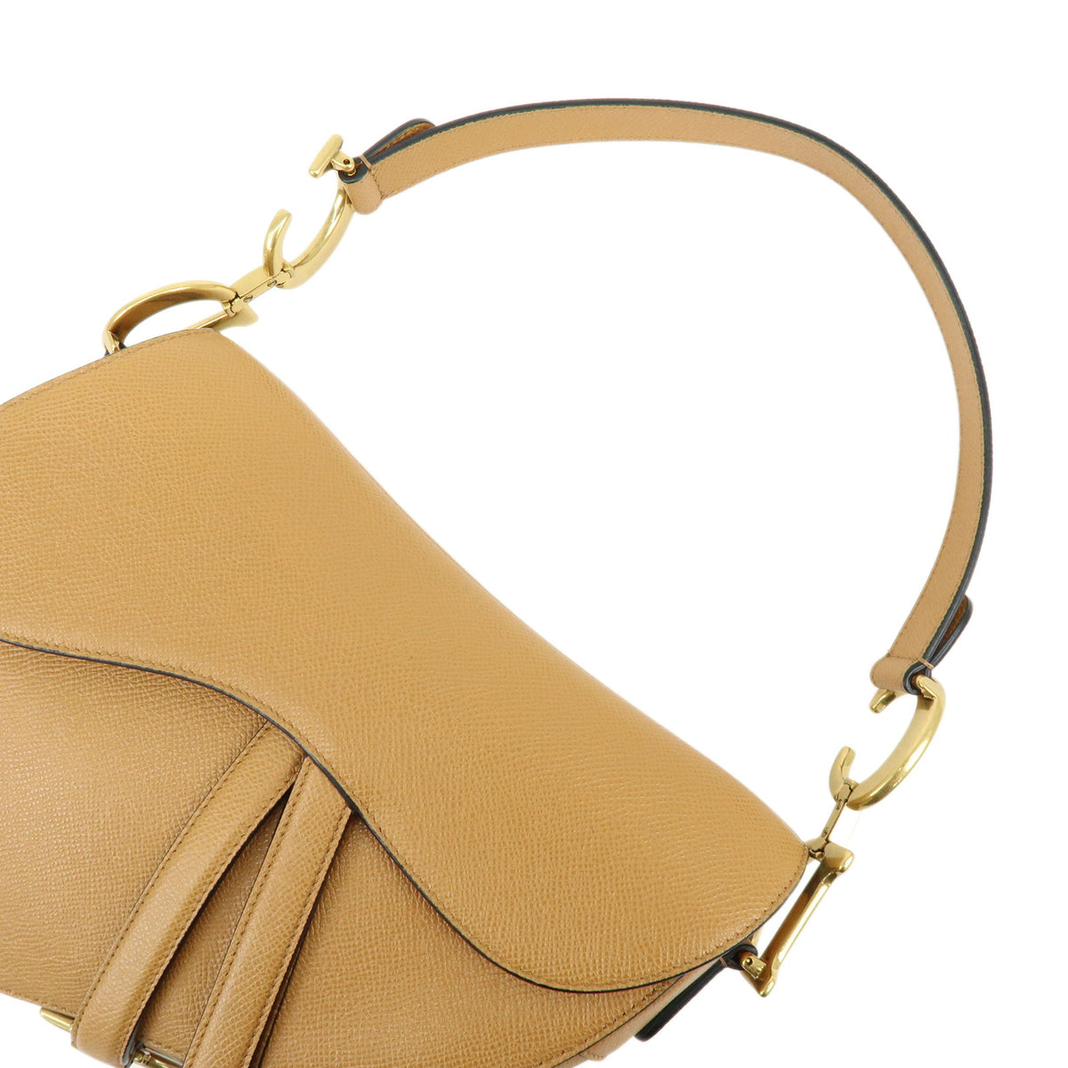 Christian Dior CD Logo Saddle Bag Leather Shoulder Bag Hand Bag Camel