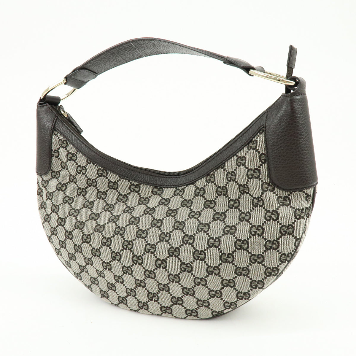 GUCCI GG Canvas Leather Shoulder Bag Dark Brown 257297