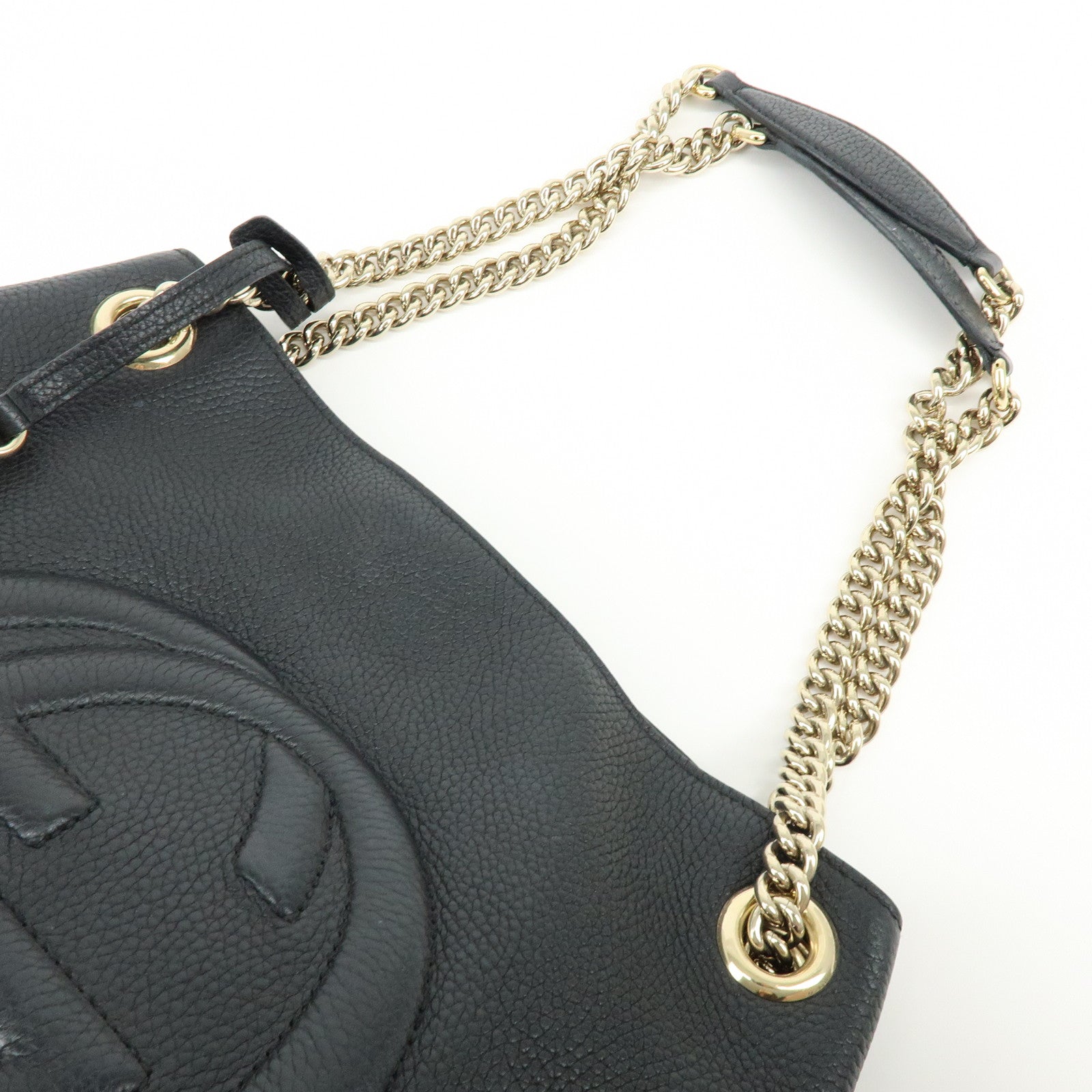 GUCCI SOHO Interlocking G Leather Chain Shoulder Bag Black 536196