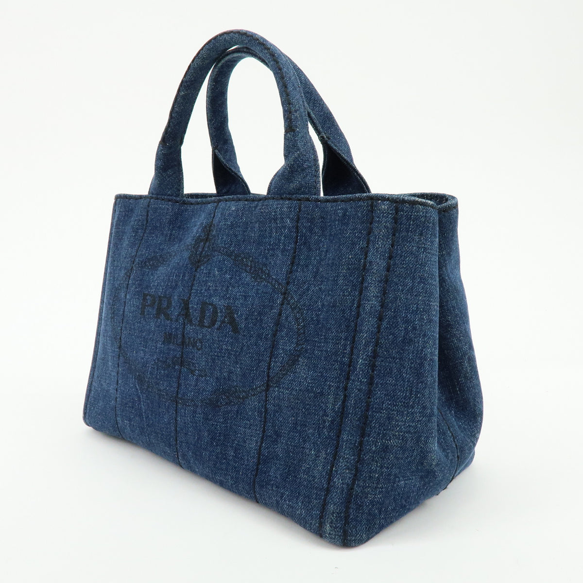PRADA Canapa Mini Triangle Logo Denim 2Way Bag Hand Bag Blue 1BG439