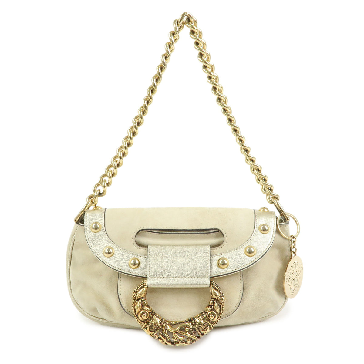 GIANNI VERSACE Medusa Suede Leather Hand Bag  Accessory Pouch Ivory