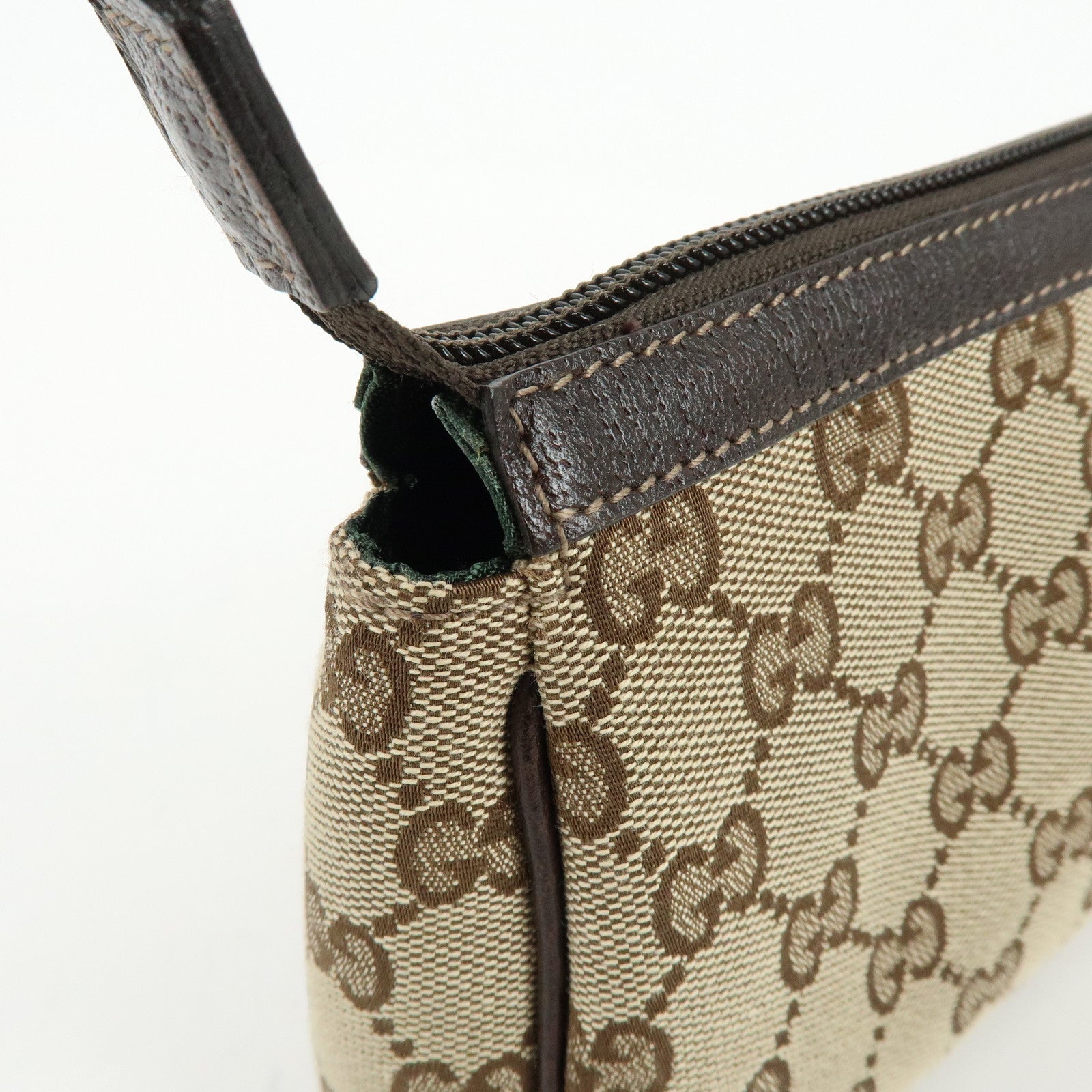GUCCI Abbey GG Canvas Leather Accessory Pouch Hand Bag Brown 145750