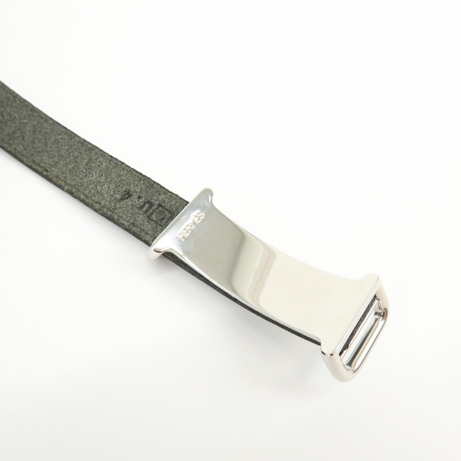 HERMES Api 2 Leather Bracelet Bangle Black □C Stamped Black Silver
