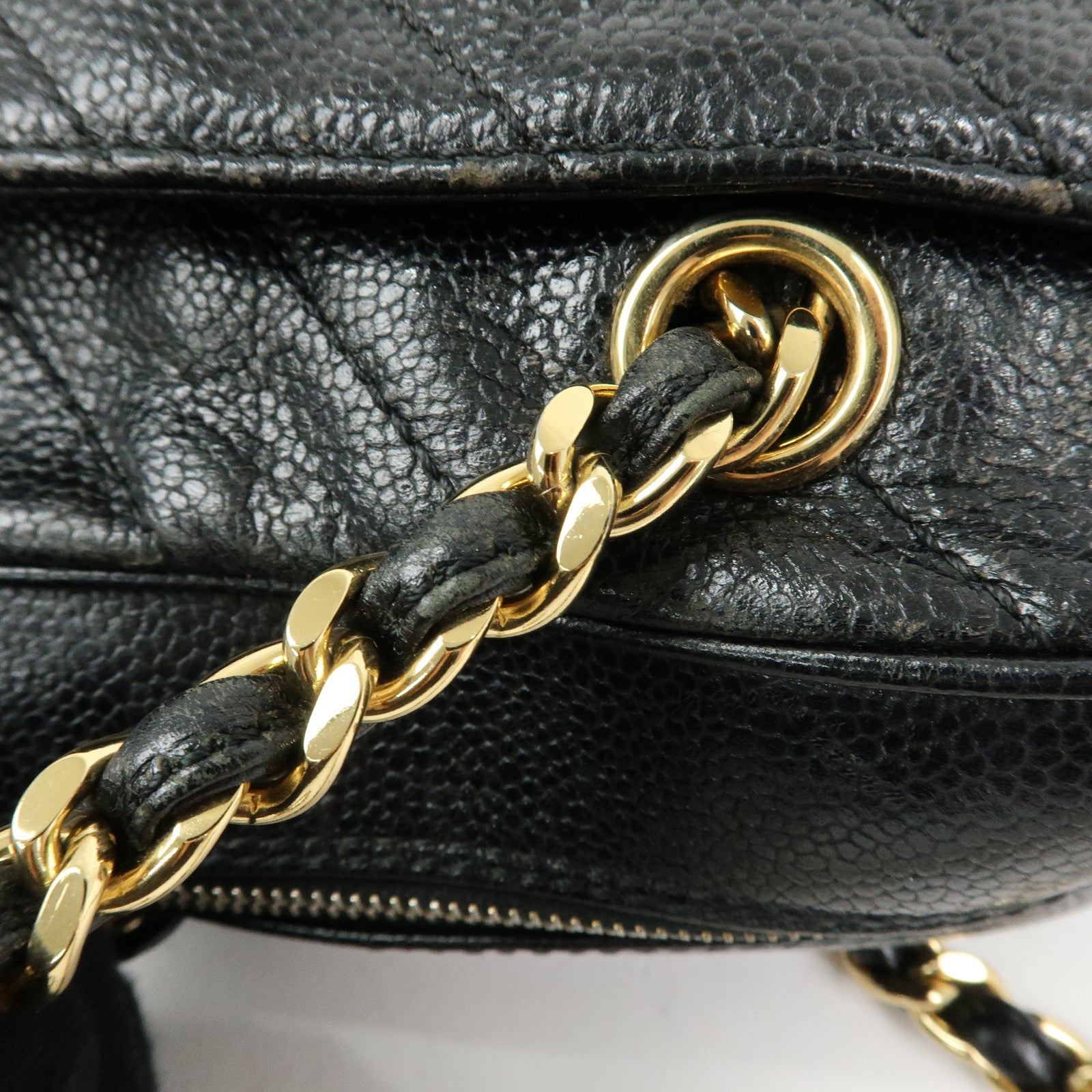 CHANEL Chevron COCO Mark Caviarskin Chain Shoulder Bag  Black