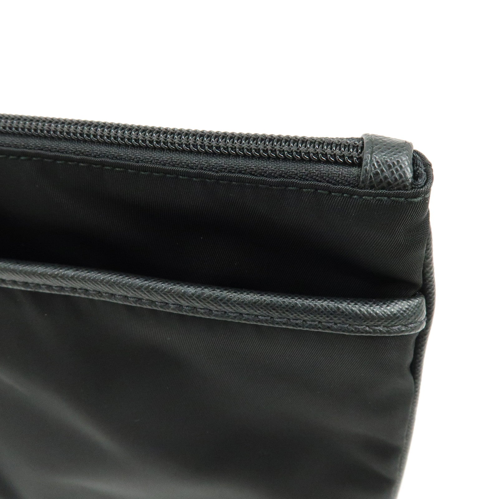PRADA Triangle Logo Nylon Saffiano Leather Clutch Bag Black 2VN012