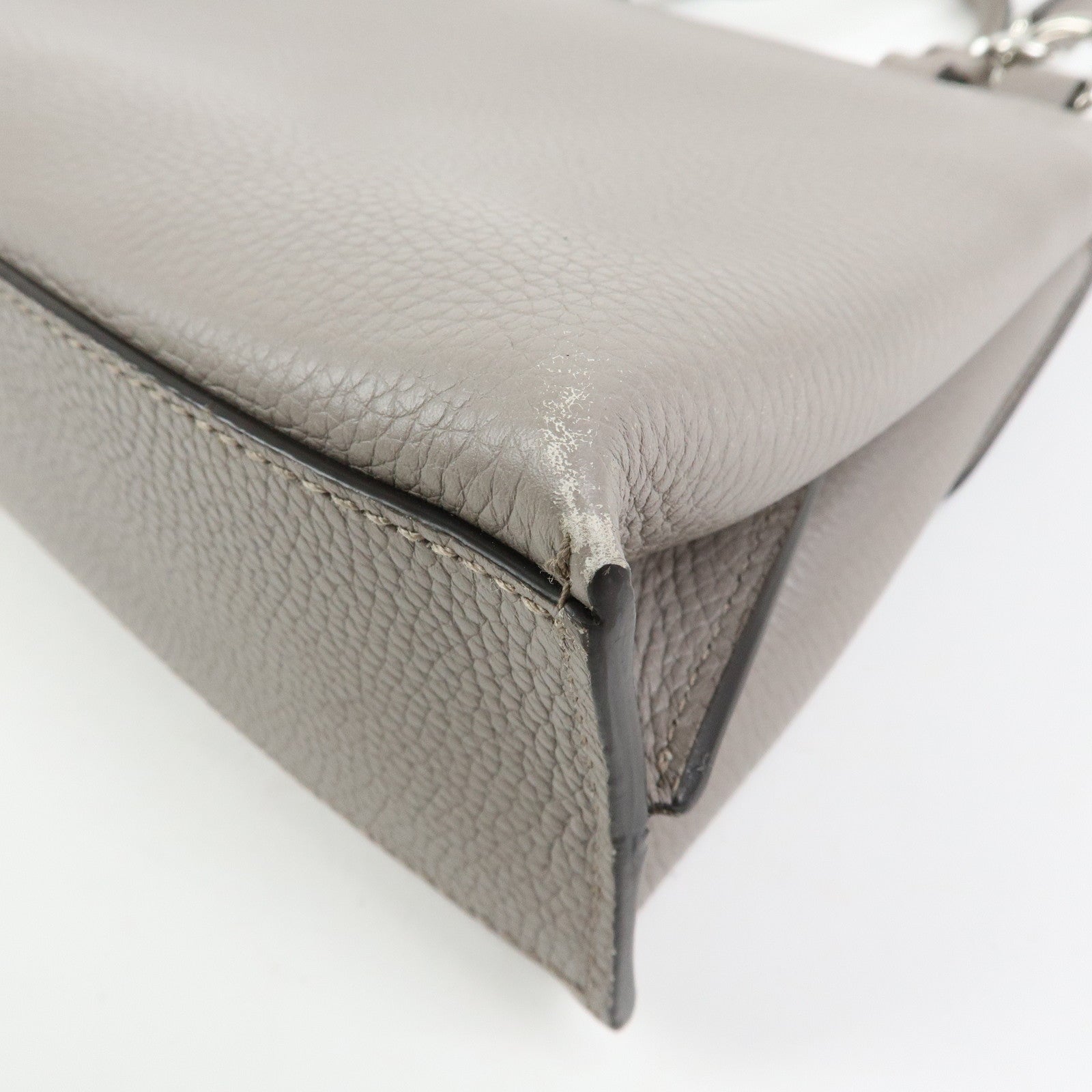 GUCCI Bamboo Leather 2Way Bag Hand Bag Shoulder Bag Grey 370831