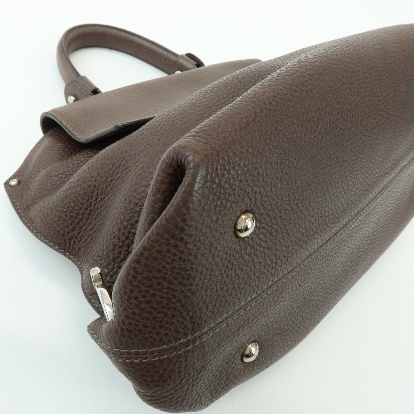 Ferragamo Gancini Leather Top Handle Hand Bag Brown