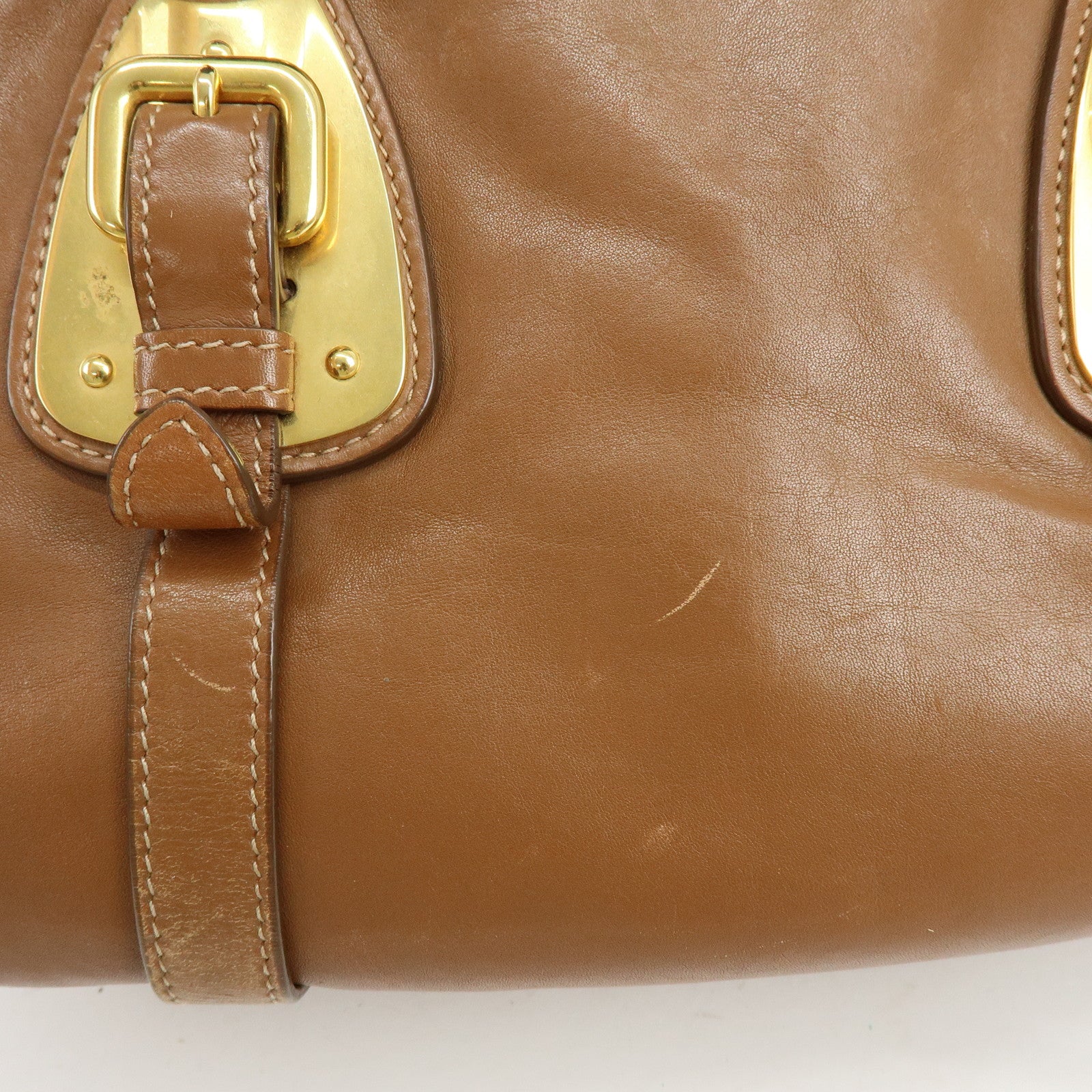 PRADA Leather 2Way Bag Hand Bag Shoulder Bag Brown