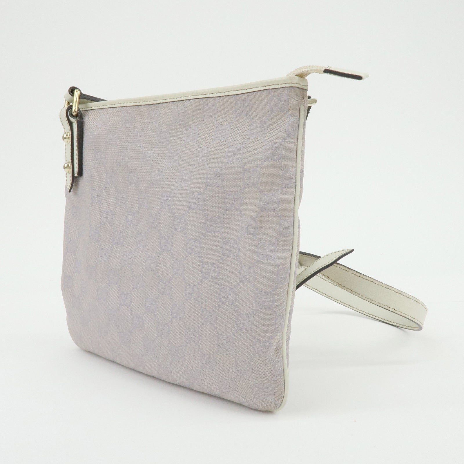 GUCCI GG Canvas Leather Shoulder Bag Light Purple White 257246