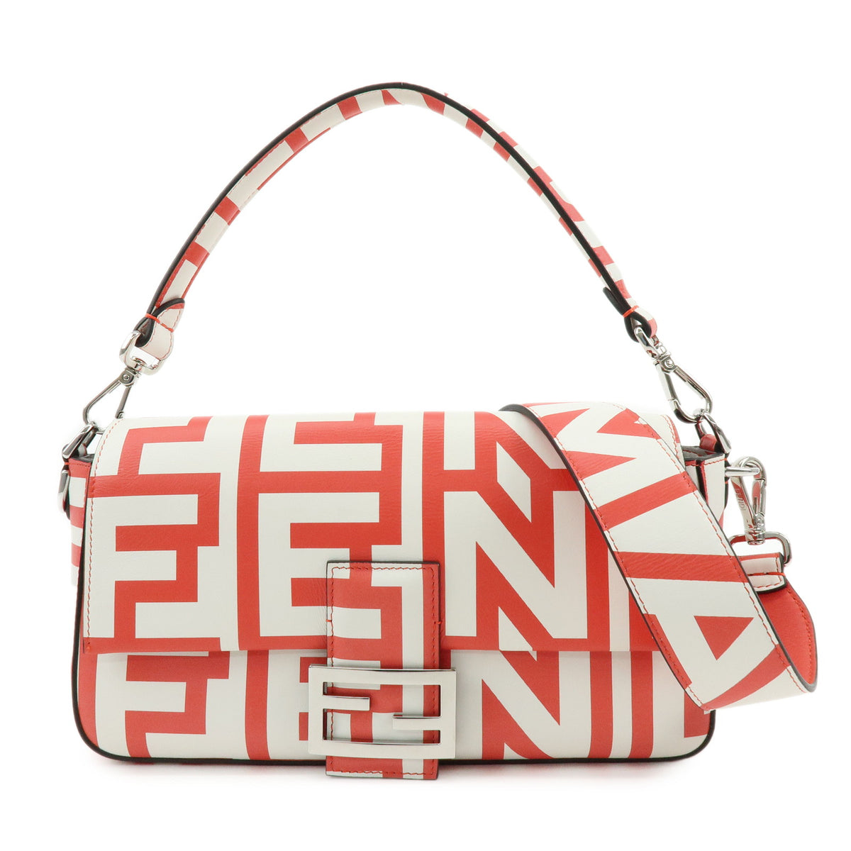FENDIxMarc Jacobs Mamma Baguette Leather Shoulder Bag Red White 8BR600