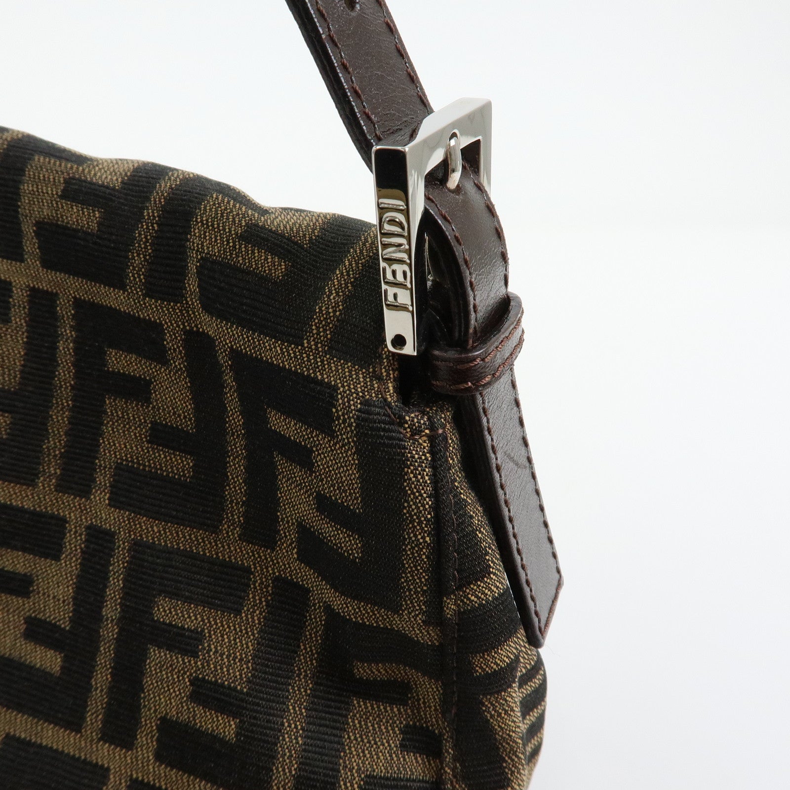 FENDI Mamma Baguette Zucca Canvas Leather Shoulder Bag Brown 26325