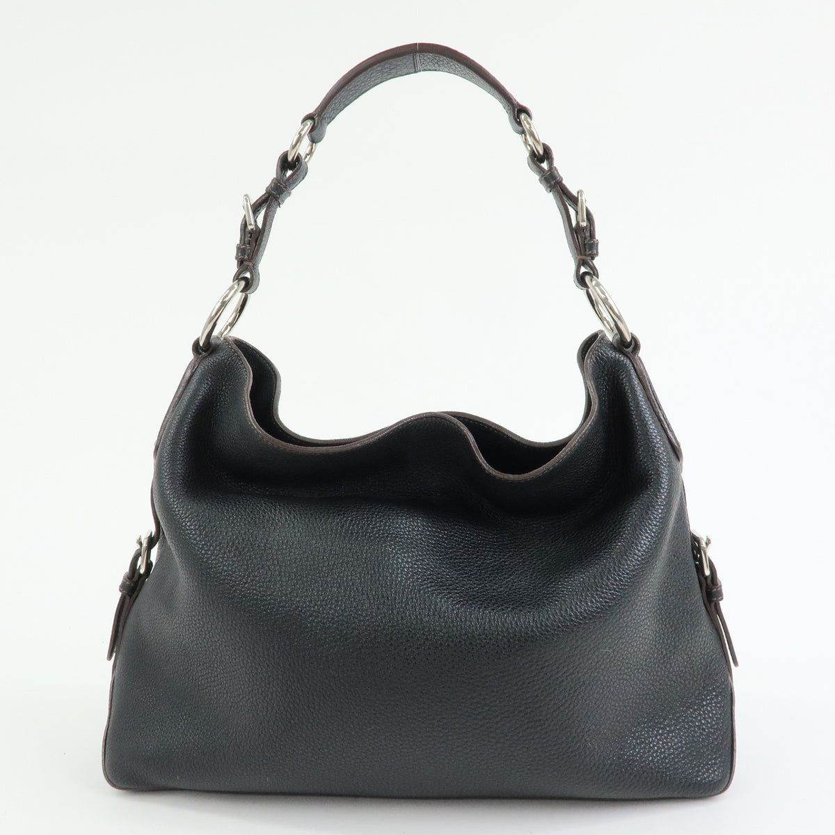 PRADA Leather Shoulder Bag Hand Bag Black BR3648