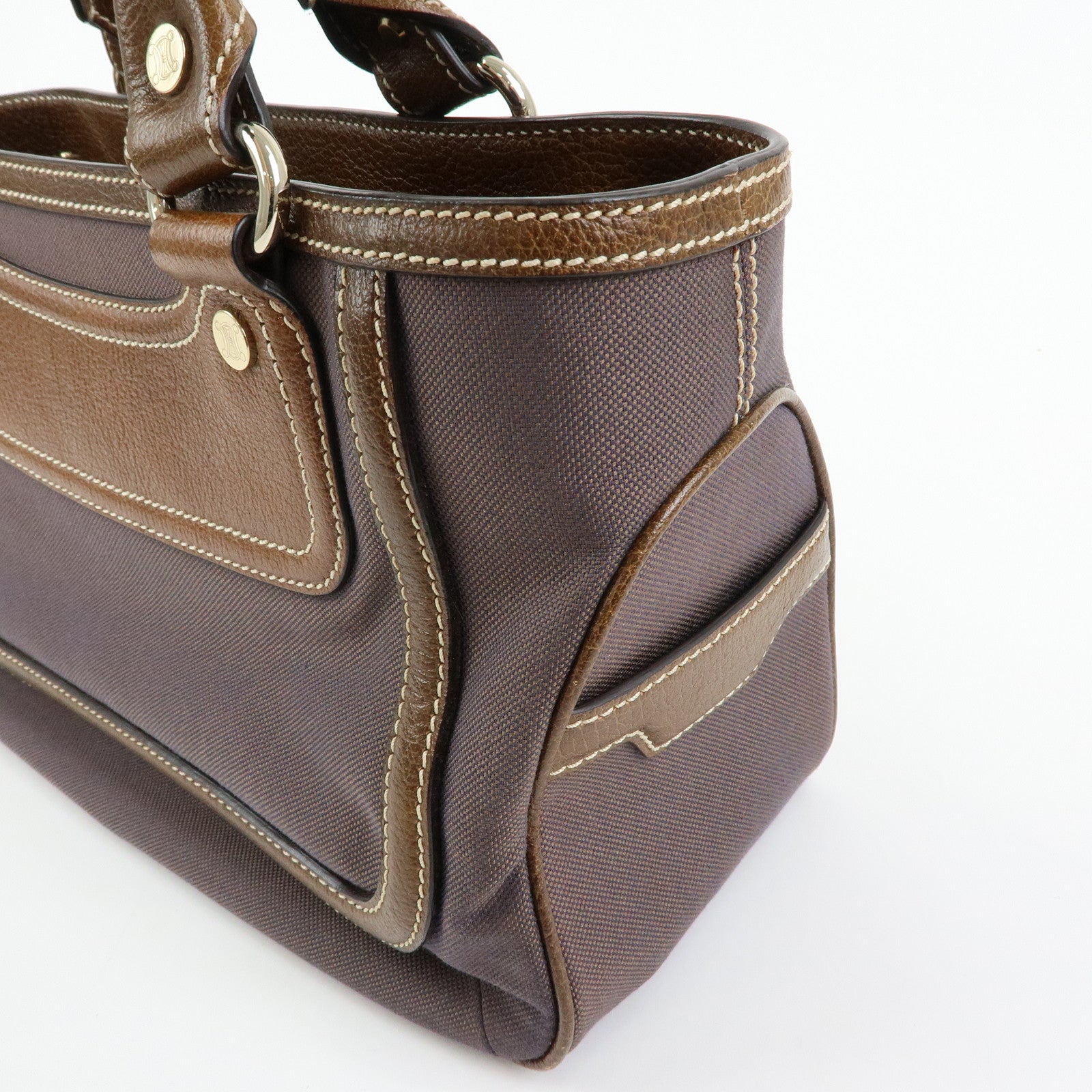 CELINE Boogie Bag Canvas Leather Hand Bag Tote Bag Brown