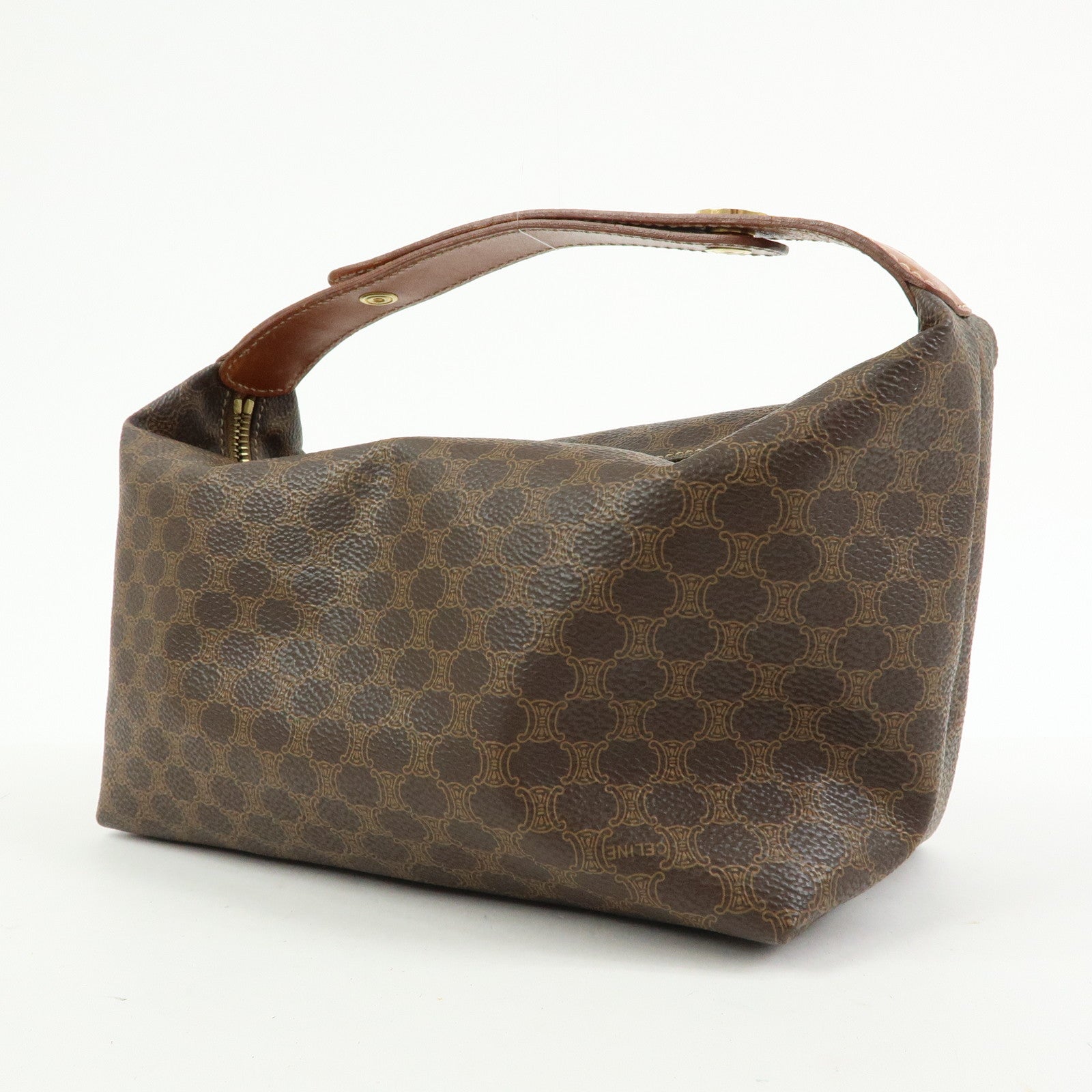 CELINE Macadam PVC Leather Hand Bag Cosmetic Pouch Brown