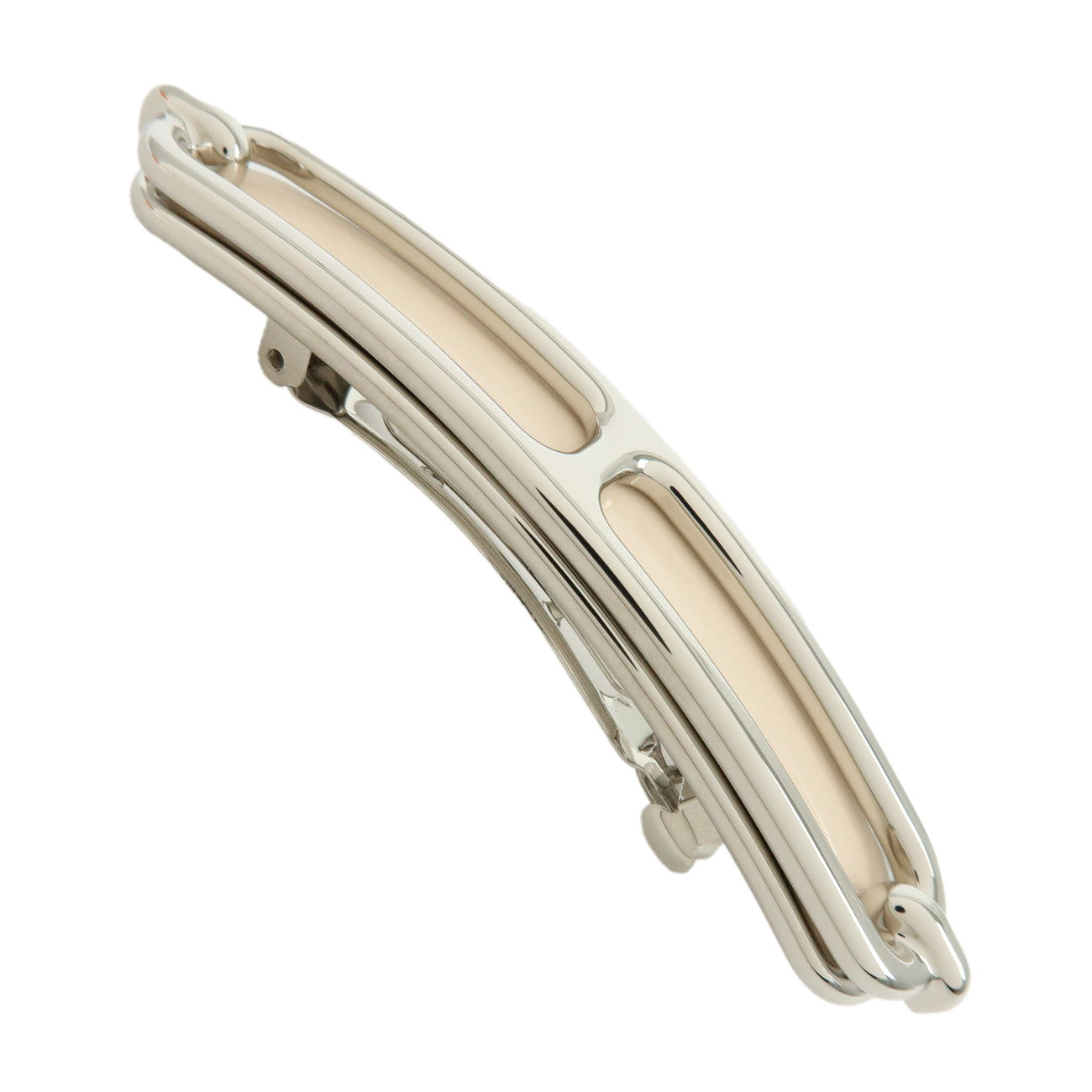 HERMES Roulis PM Metal Hair Accessory Hair Clip Silver Pink
