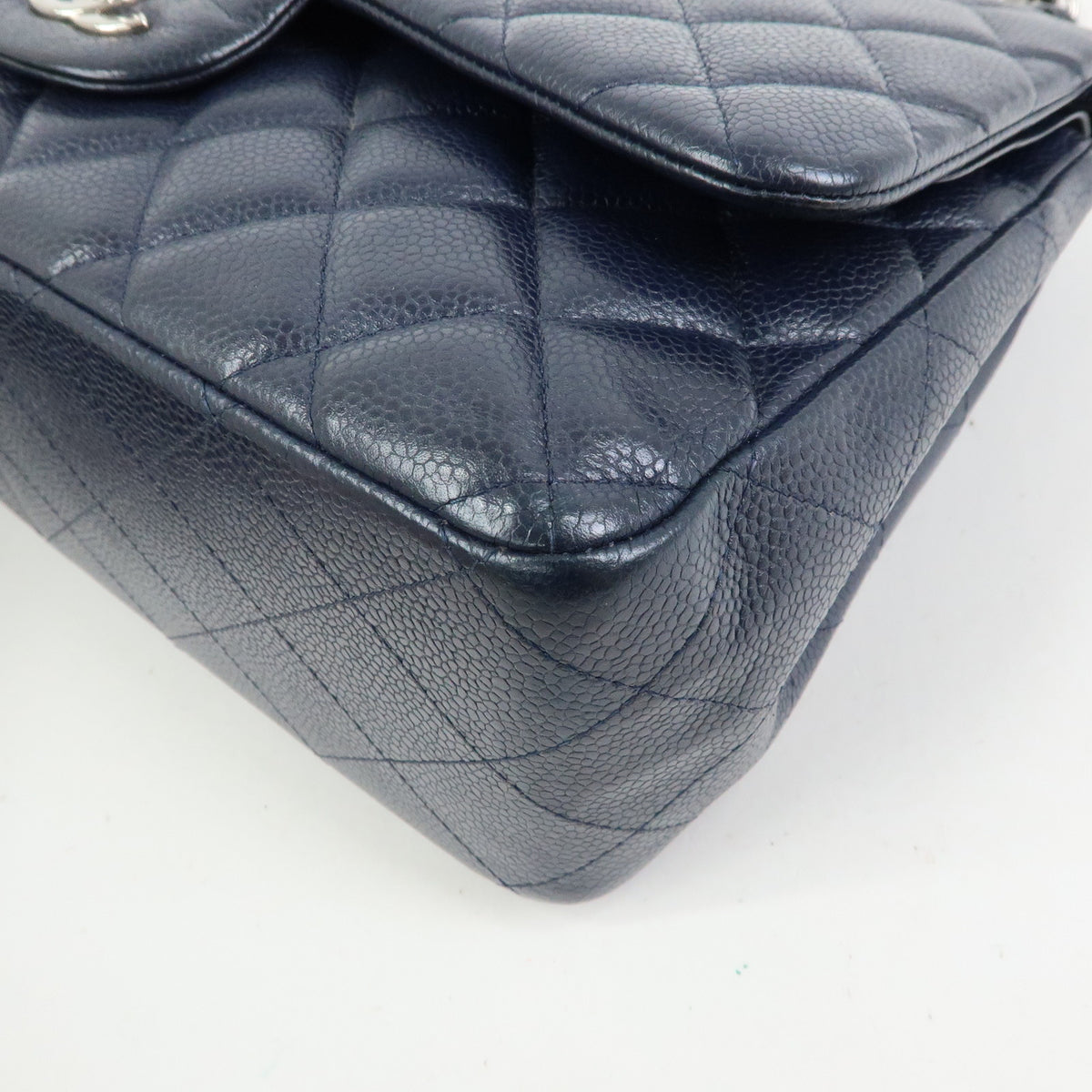 CHANEL Matelasse 30 Caviarskin W Flap Chain Shoulder Bag Navy A58600