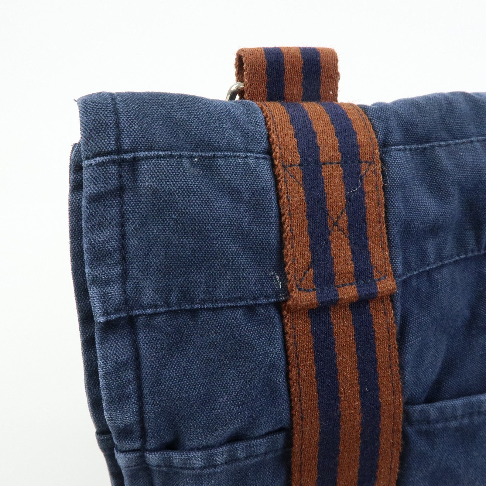 HERMES Besace MM Fourre Tout Canvas Shoulder Crossbody Bag Navy Brown