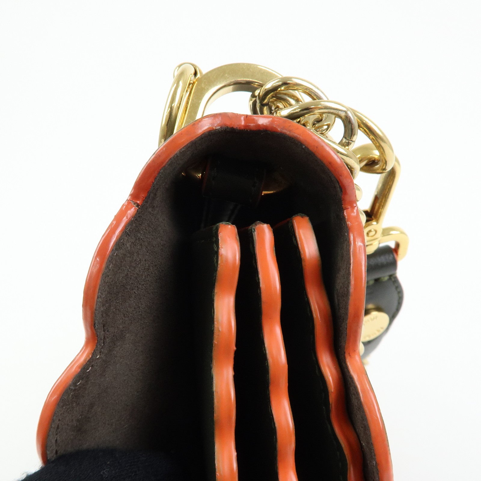FENDI KAN I Leather 2Way Bag Chain Shoulder Bag Green Orange 8BT283