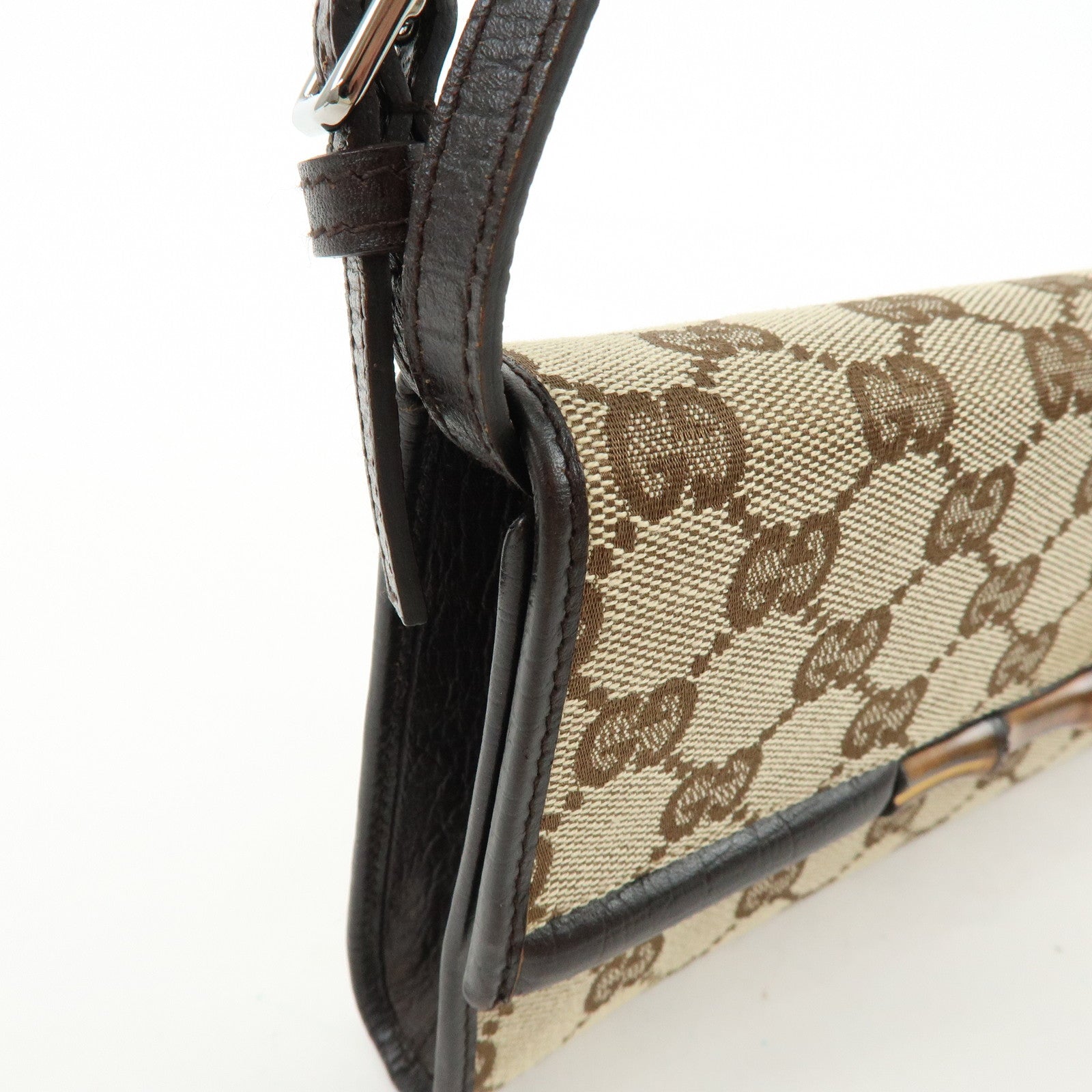 GUCCI Bamboo GG Canvas Leather 2Way Bag Hand Bag Beige Brown 117594