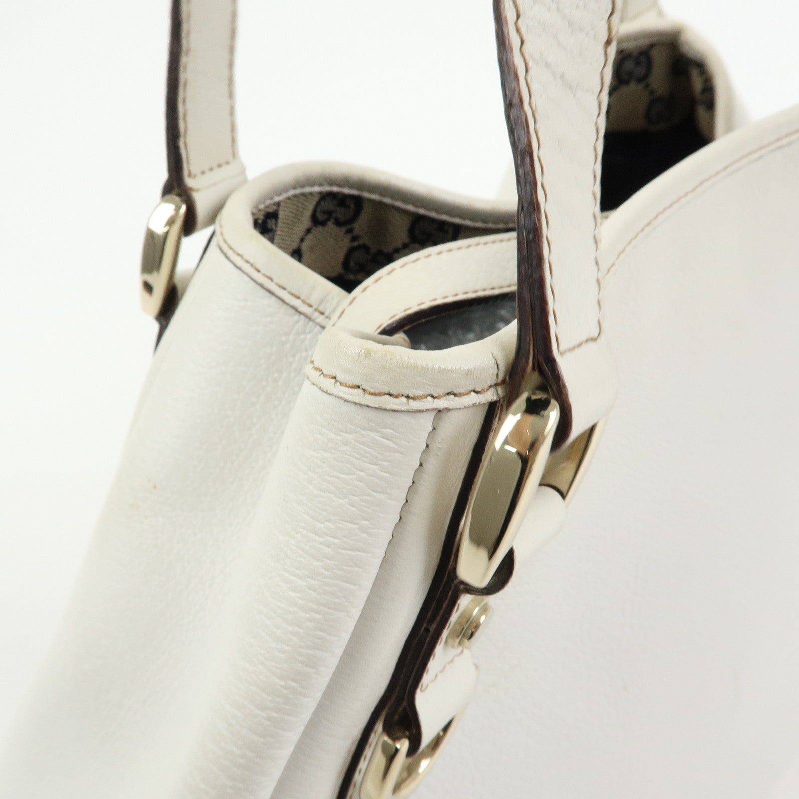 Gucci Abbey Leather Tote Bag Shoulder Bag Hand Bag White 130736