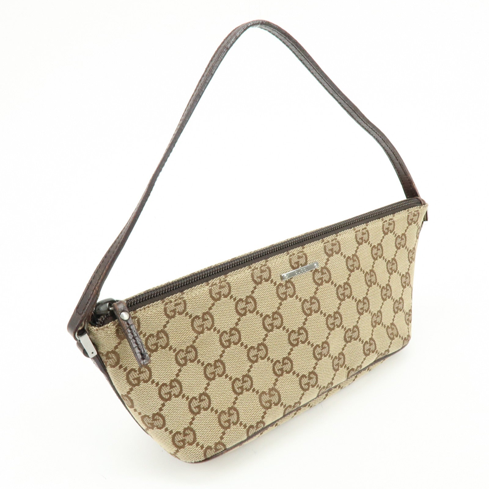 GUCCI Boat Bag GG Canvas Leather Hand Bag Accessory Pouch 07198