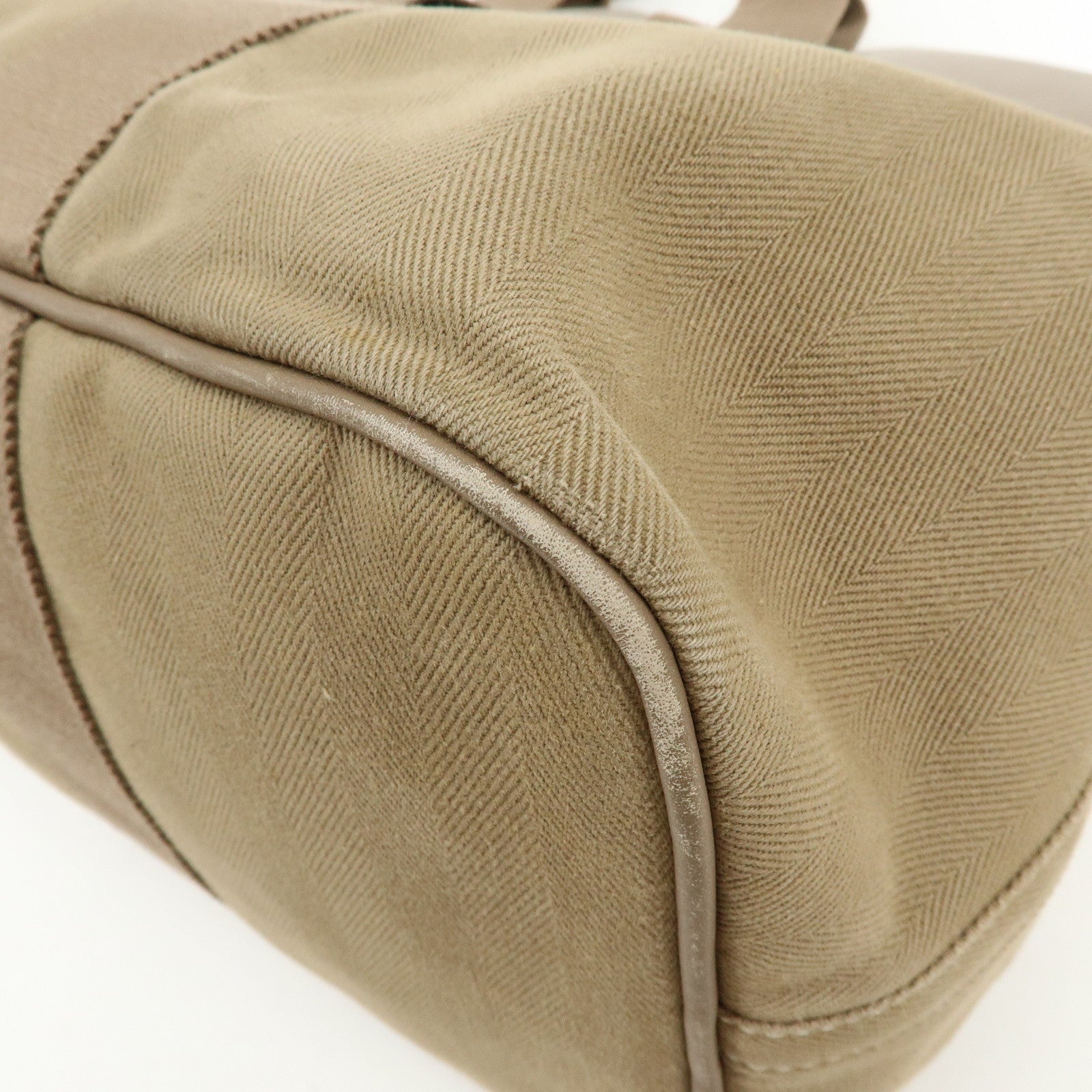 HERMES Valparaiso Toile Chevron Leather MM Hand Tote Bag Beige