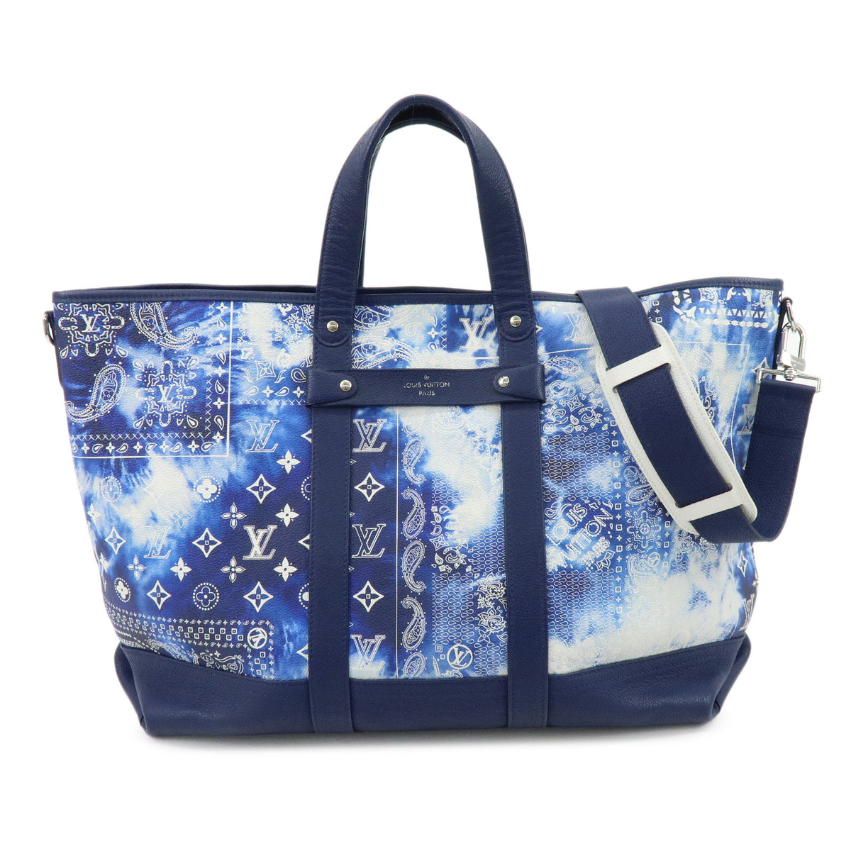 Louis Vuitton Bandana Trolley Tote Leather 2Way Hand Bag Blue M20553