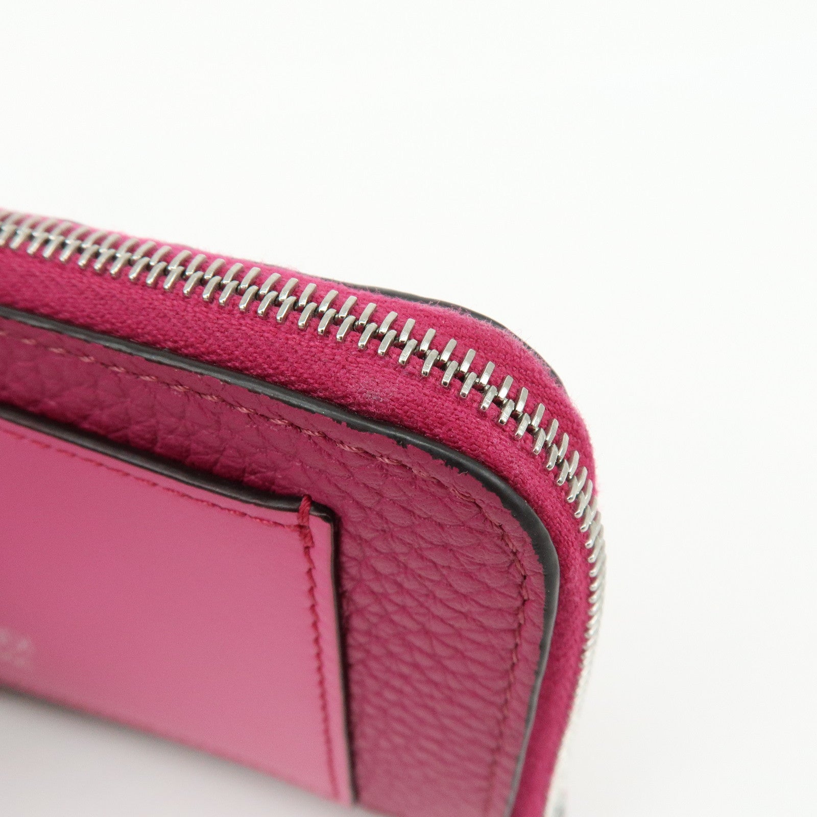 FENDI Logo Selleria Calf Leather Card Case Pink 8M0489