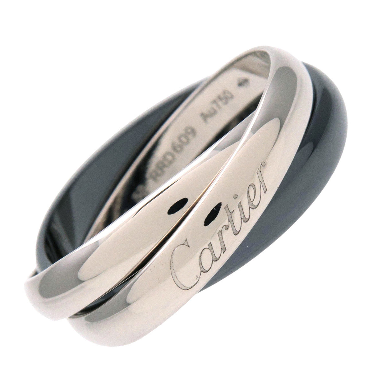 Cartier Trinity Ring MM K18 750WG Black Ceramic White Gold #58 US8.5