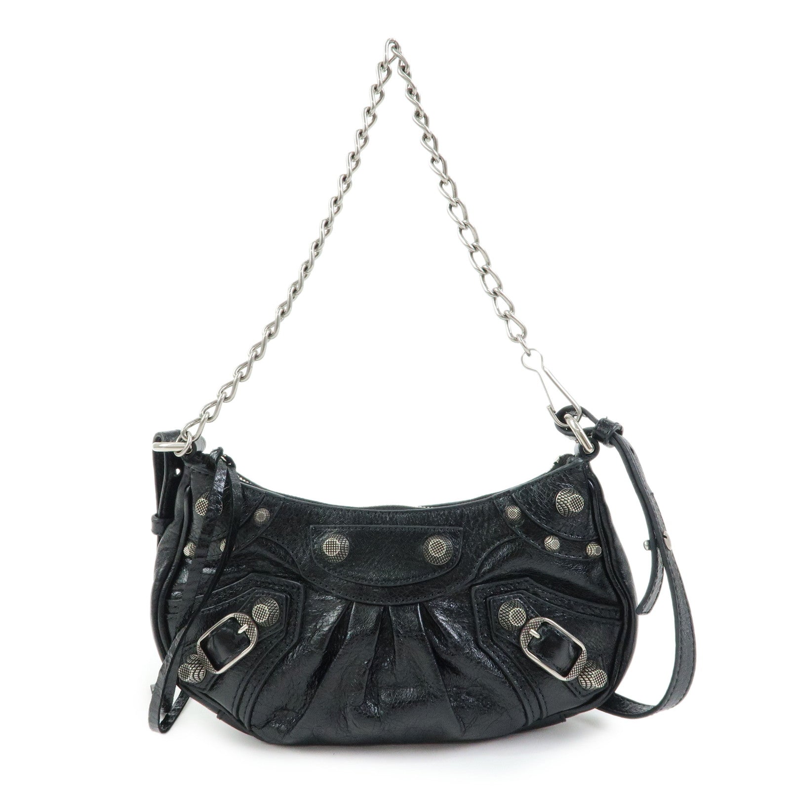 BALENCIAGA Le Cagole Mini Leather Chain Shoulder Bag Black 695814