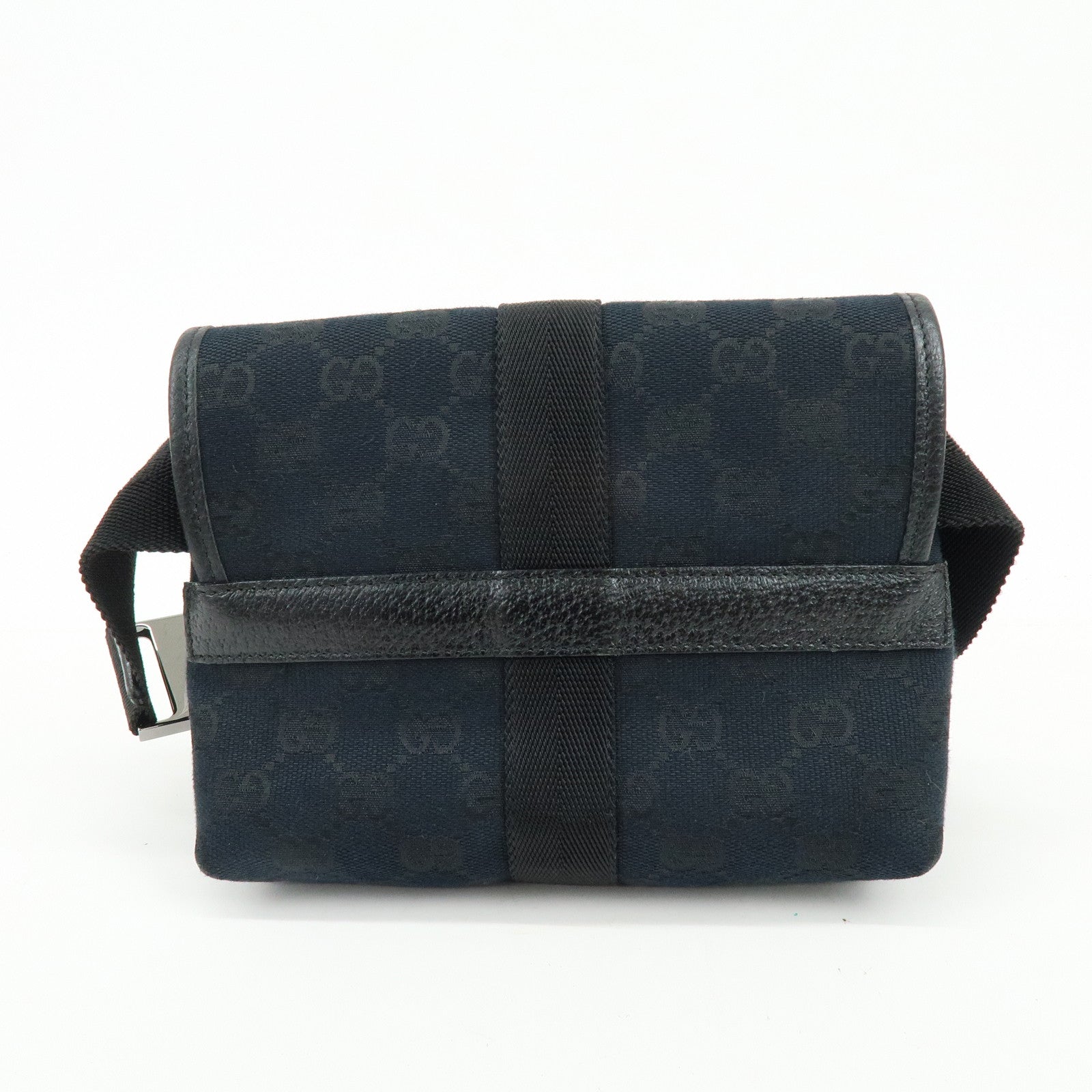 GUCCI GG Canvas Leather Waist Pouch Body Bag Black 131236